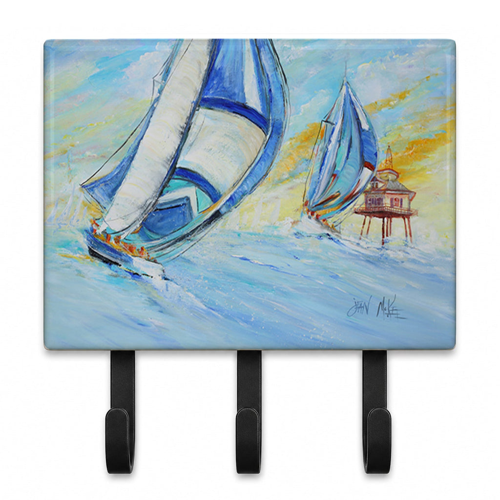 Sailboats and Middle Bay Lighthouse Leash or Key Holder Wall Hooks, Coat Rack Wall Mount, for Hanging Keys, Towels, Aprons, Leashes