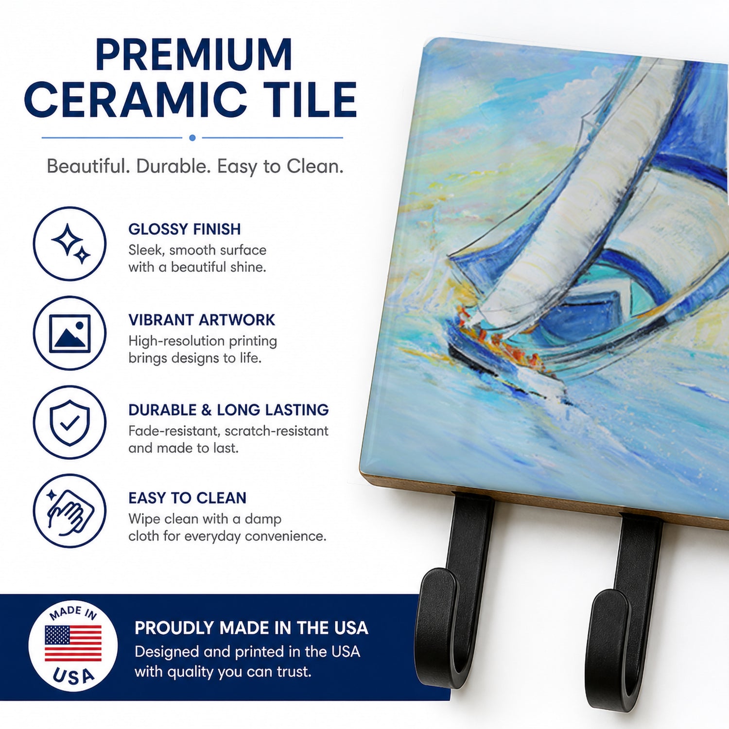 Sailboats and Middle Bay Lighthouse Leash or Key Holder Wall Hooks, Coat Rack Wall Mount, for Hanging Keys, Towels, Aprons, Leashes