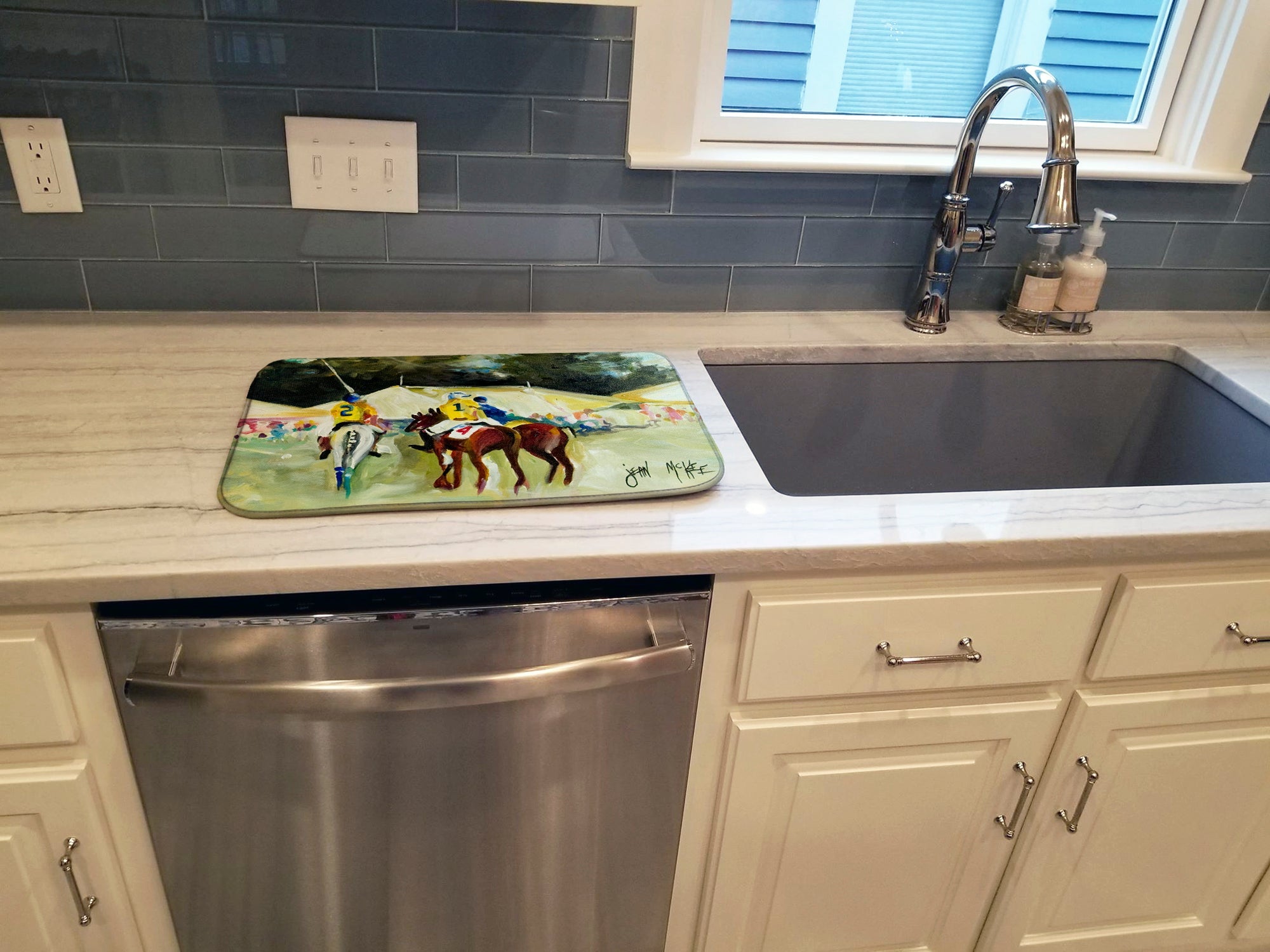Polo at the Point Dish Drying Mat Absorbent Dish Drying Mat Pad for Kitchen Counter Dish Drainer Mat for Countertop, 14 x 21", Multicolor
