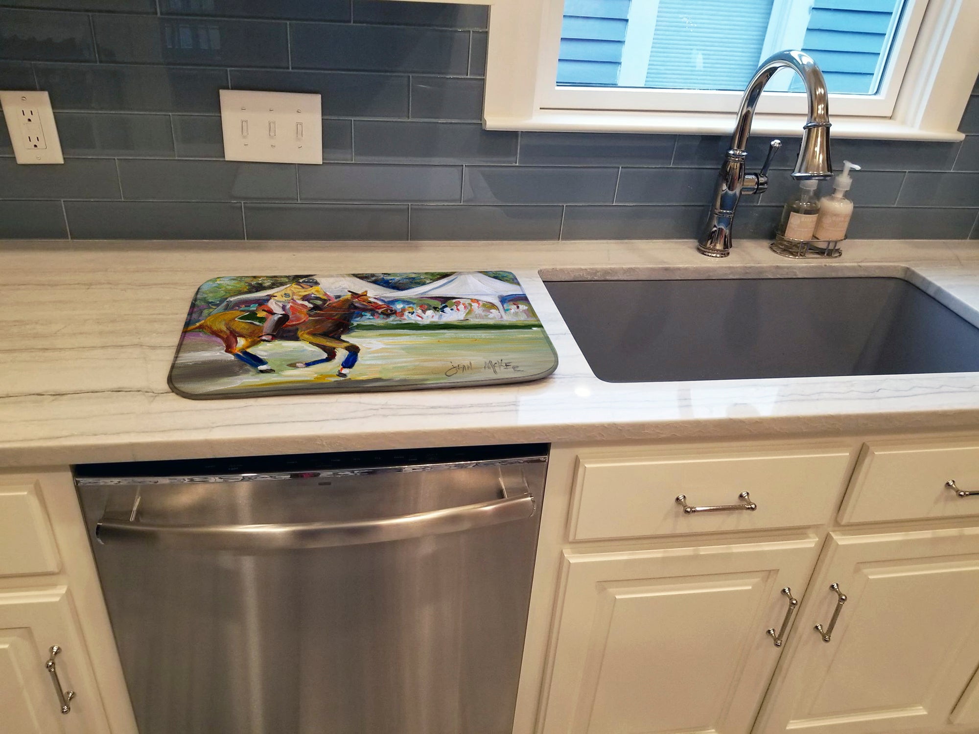 Polo at the Point Dish Drying Mat Absorbent Dish Drying Mat Pad for Kitchen Counter Dish Drainer Mat for Countertop, 14 x 21", Multicolor