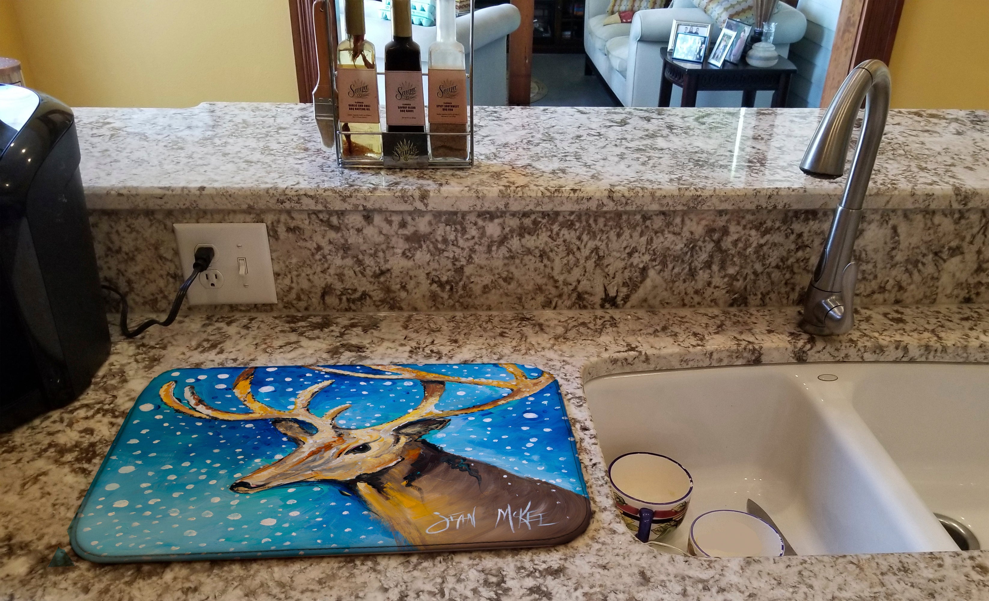 Reindeer Dish Drying Mat Absorbent Dish Drying Mat Pad for Kitchen Counter Dish Drainer Mat for Countertop, 14 x 21", Multicolor