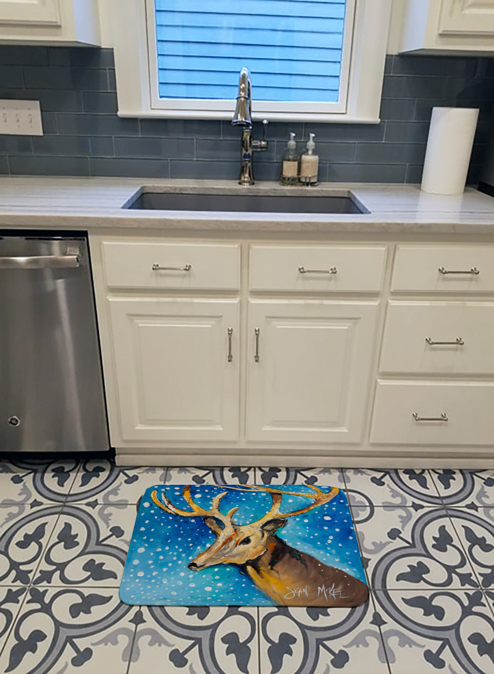 Reindeer Memory Foam Kitchen Mat Machine Washable Anti-Fatigue Cushion Comfort Bath or Kitchen Rug