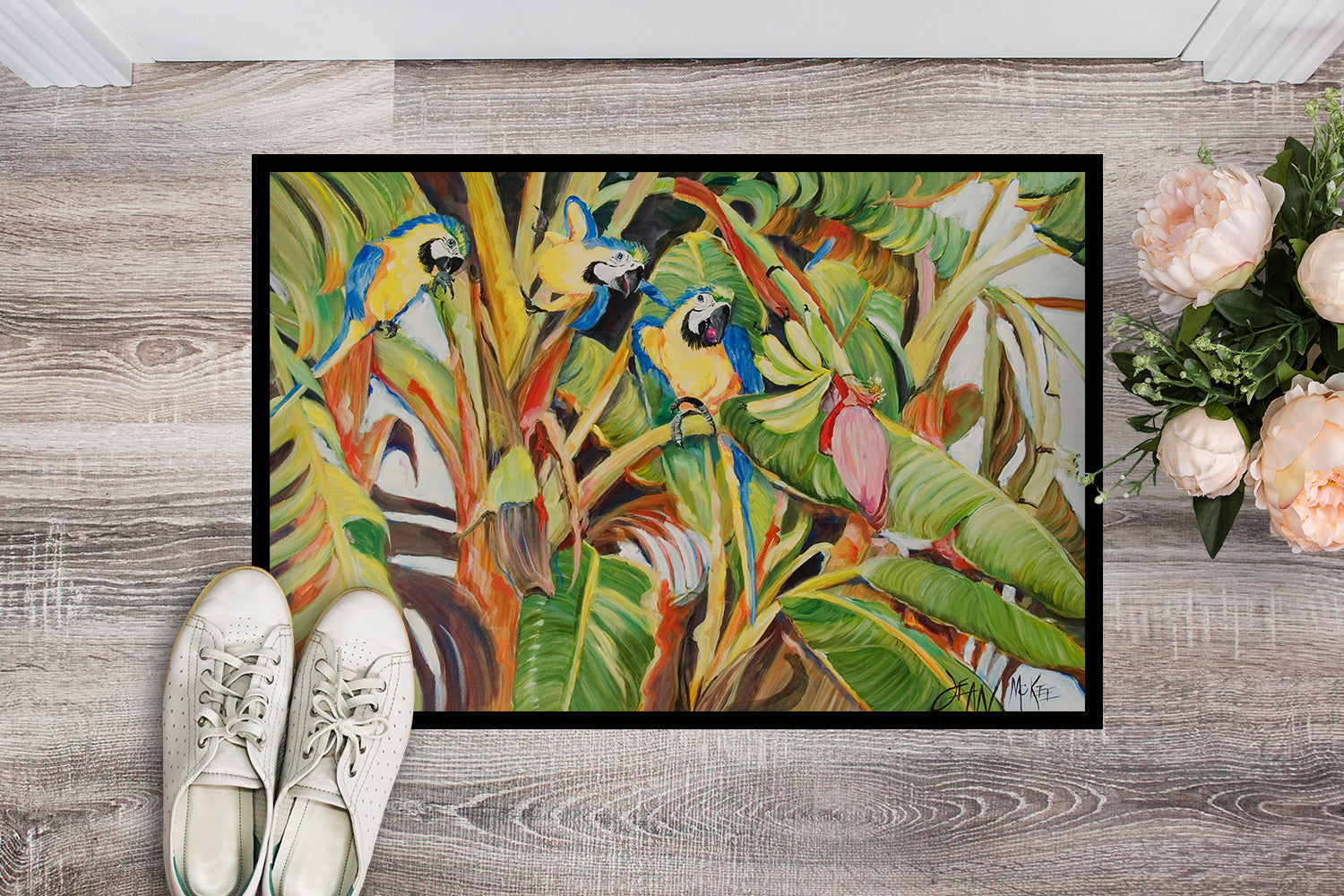Three Blue Parrots Doormat Indoor Outdoor 24H X 36W Front Door Mat Rugs for Entryway, Non Slip Washable Low Pile,