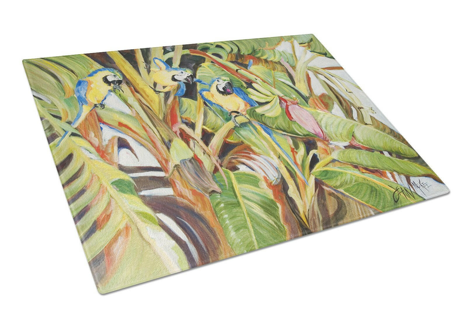 Three Blue Parrots Cutting Board Tempered Glass Kitchen Cutting Surface, Heat Resistant Chopping, Non-Slip Feet, Food Prep & Serving