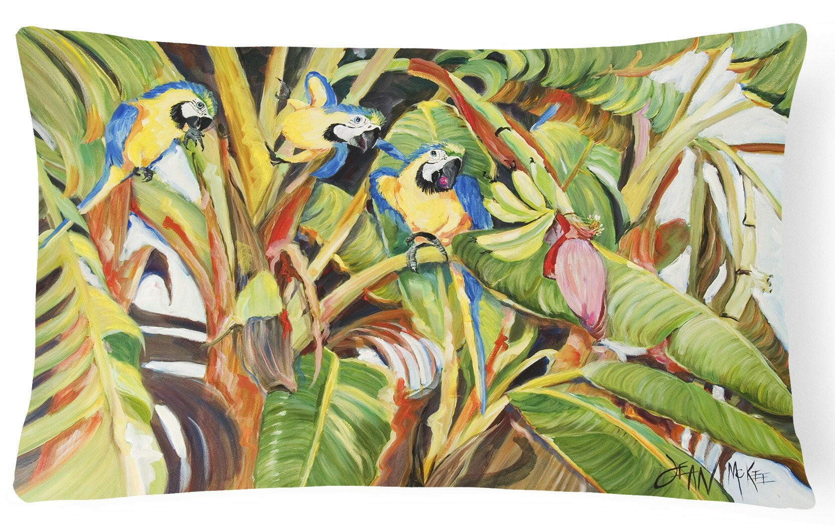 Three Blue Parrots Decorative Throw Pillow 12x16 Indoor Outdoor Accent Cushion, Fabric Cover with Insert for Sofa, Bed, Porch & Living Room