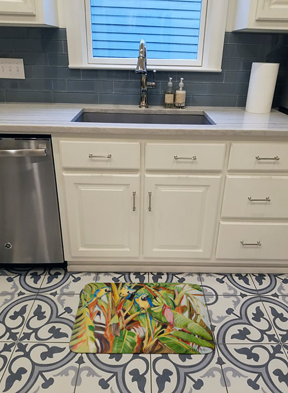 Three Blue Parrots Memory Foam Kitchen Mat Machine Washable Anti-Fatigue Cushion Comfort Bath or Kitchen Rug