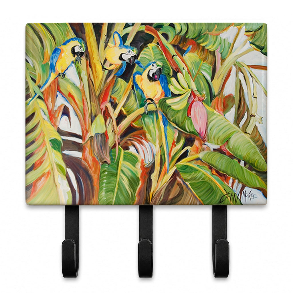 Three Blue Parrots Leash or Key Holder Wall Hooks, Coat Rack Wall Mount, for Hanging Keys, Towels, Aprons, Leashes