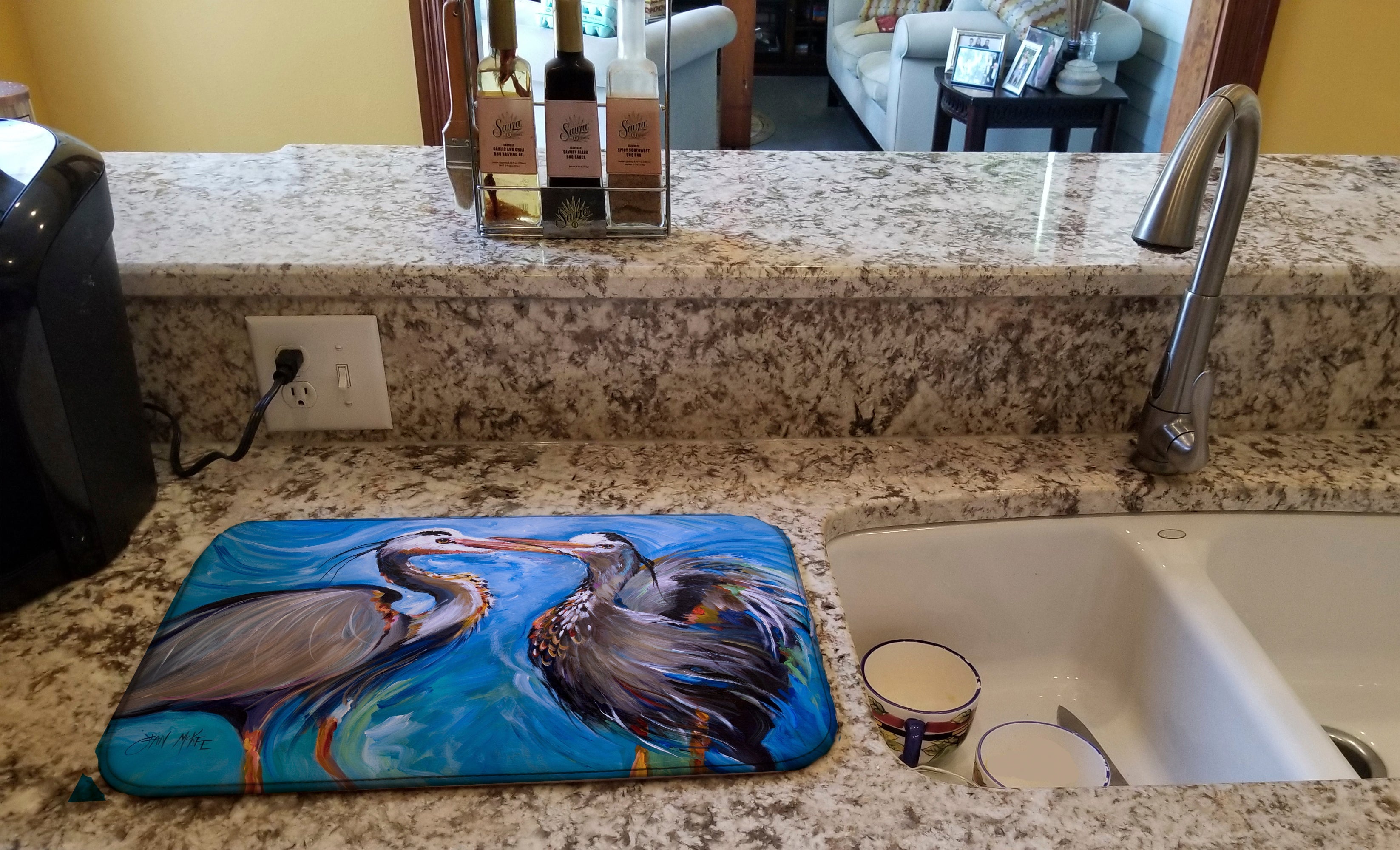 Blue Heron Love Dish Drying Mat Absorbent Dish Drying Mat Pad for Kitchen Counter Dish Drainer Mat for Countertop, 14 x 21", Multicolor