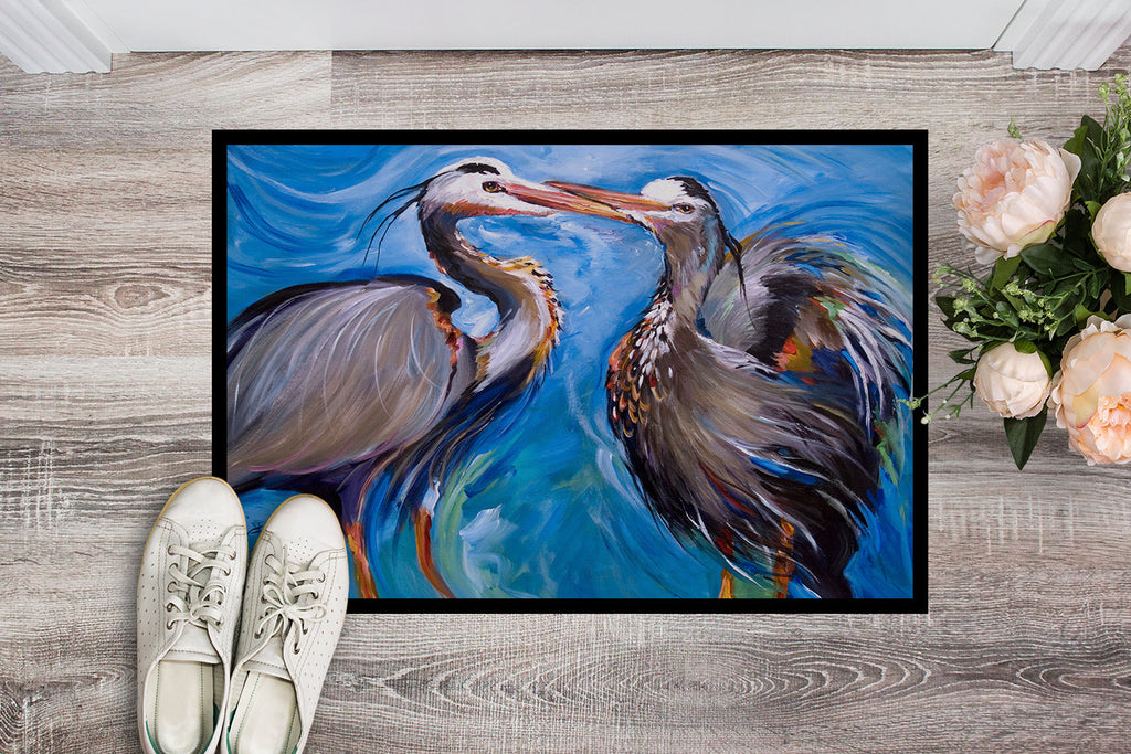 Blue Heron Love Doormat Indoor Outdoor 24H X 36W Front Door Mat Rugs for Entryway, Non Slip Washable Low Pile,