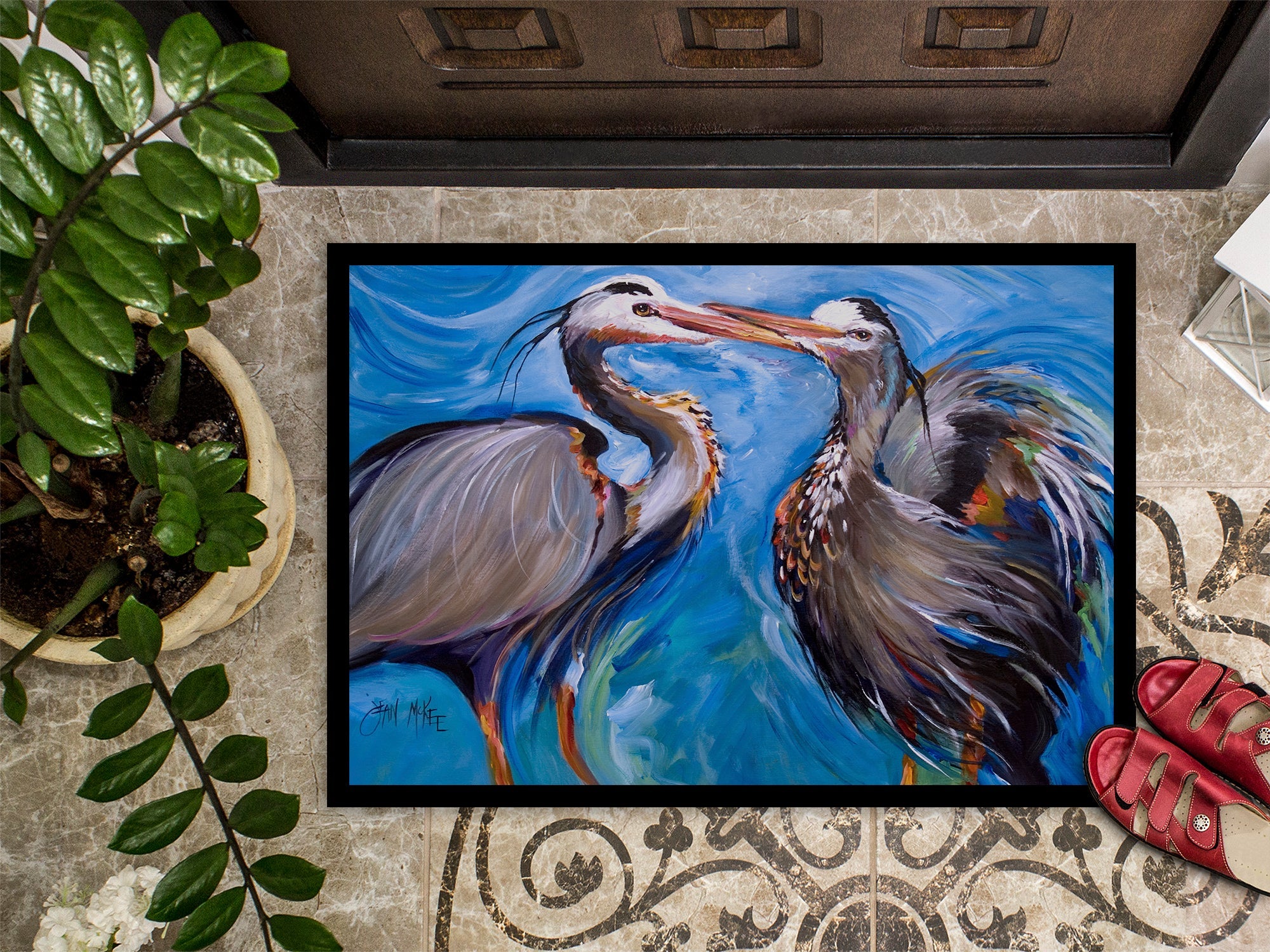 Blue Heron Love Doormat Indoor Outdoor 24H X 36W Front Door Mat Rugs for Entryway, Non Slip Washable Low Pile,