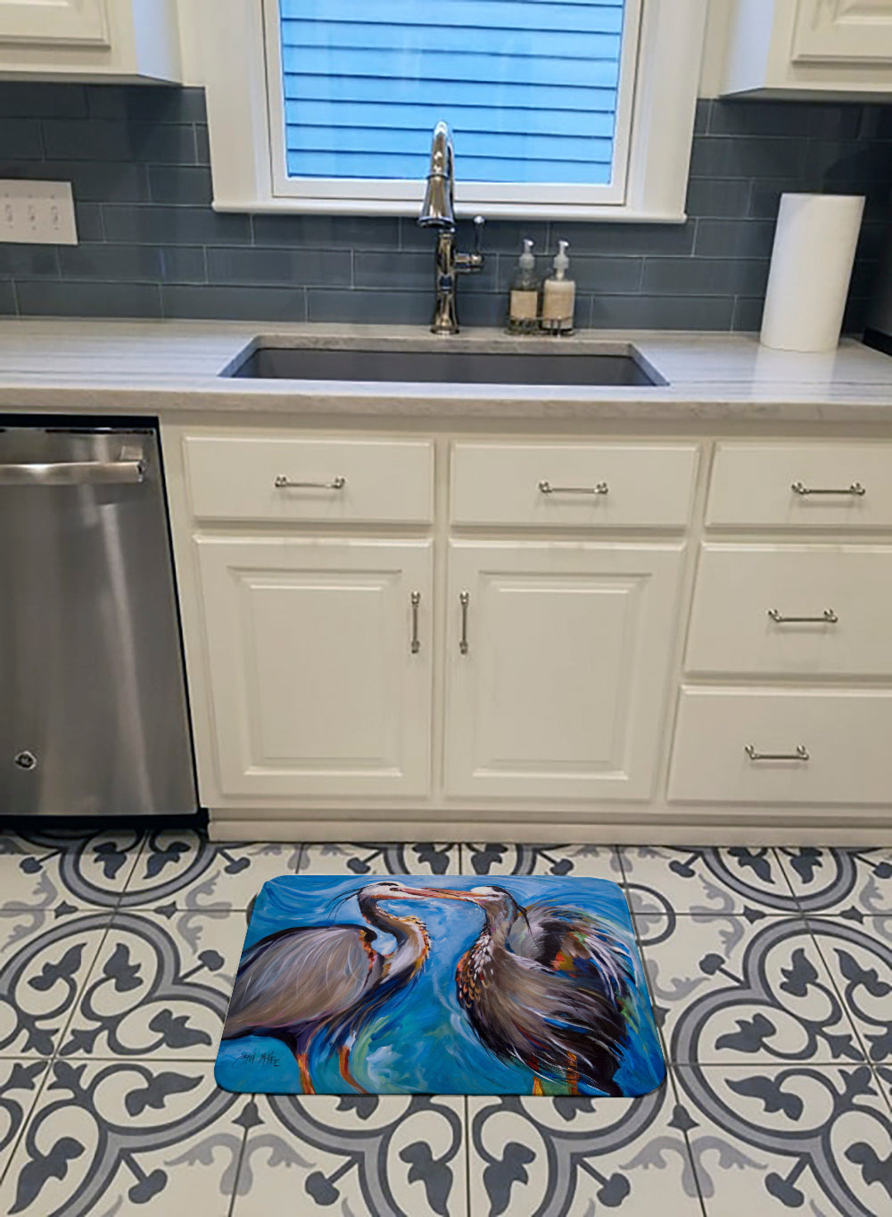 Blue Heron Love Memory Foam Kitchen Mat Machine Washable Anti-Fatigue Cushion Comfort Bath or Kitchen Rug