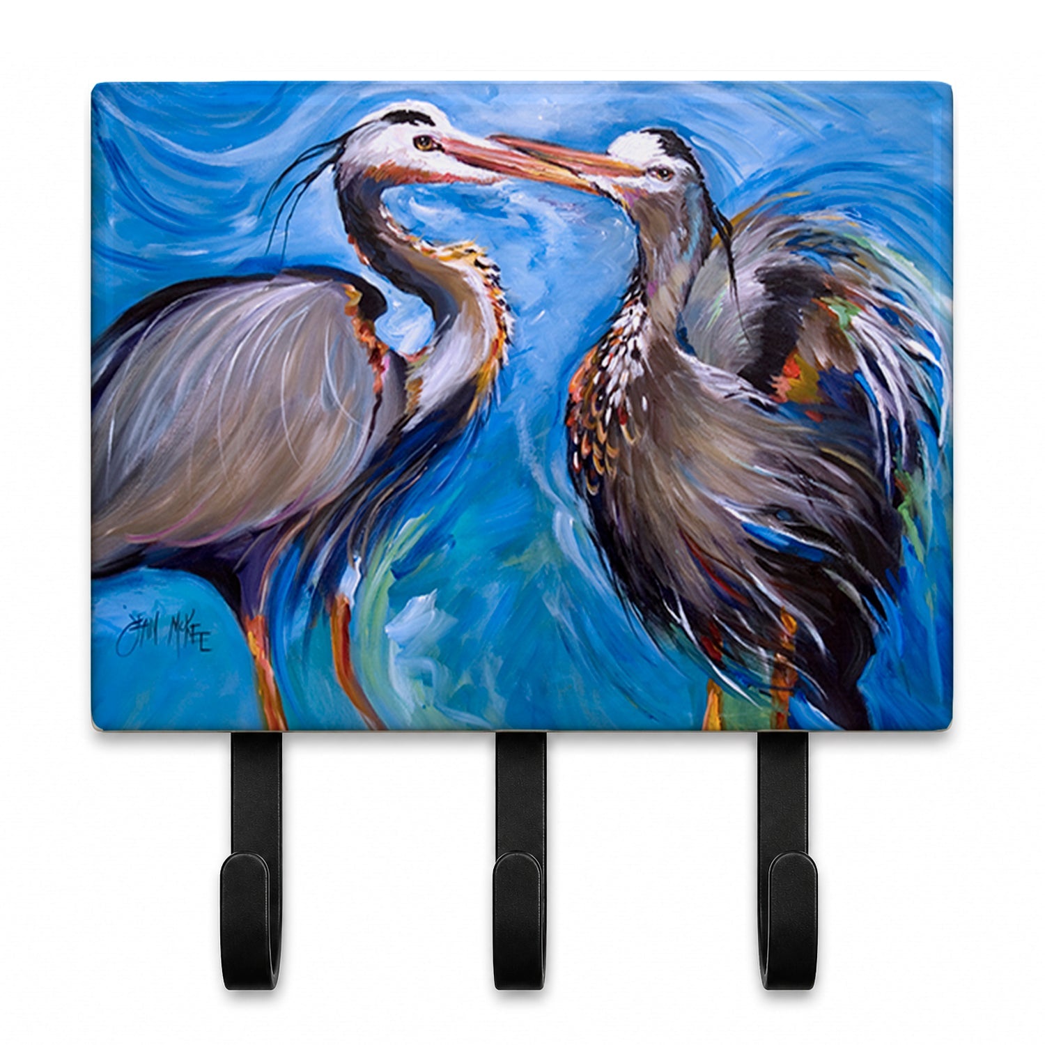 Blue Heron Love Leash or Key Holder Wall Hooks, Coat Rack Wall Mount, for Hanging Keys, Towels, Aprons, Leashes