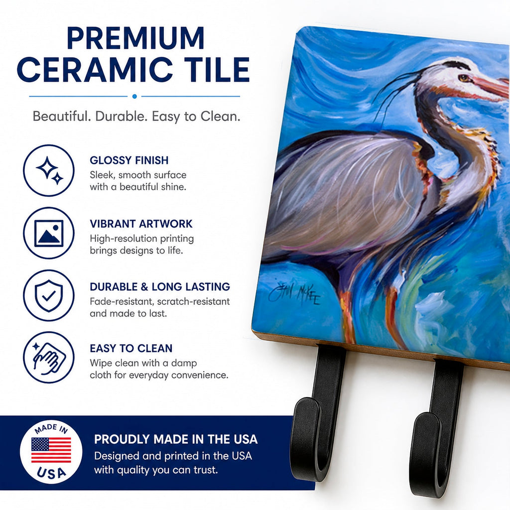 Blue Heron Love Leash or Key Holder Wall Hooks, Coat Rack Wall Mount, for Hanging Keys, Towels, Aprons, Leashes
