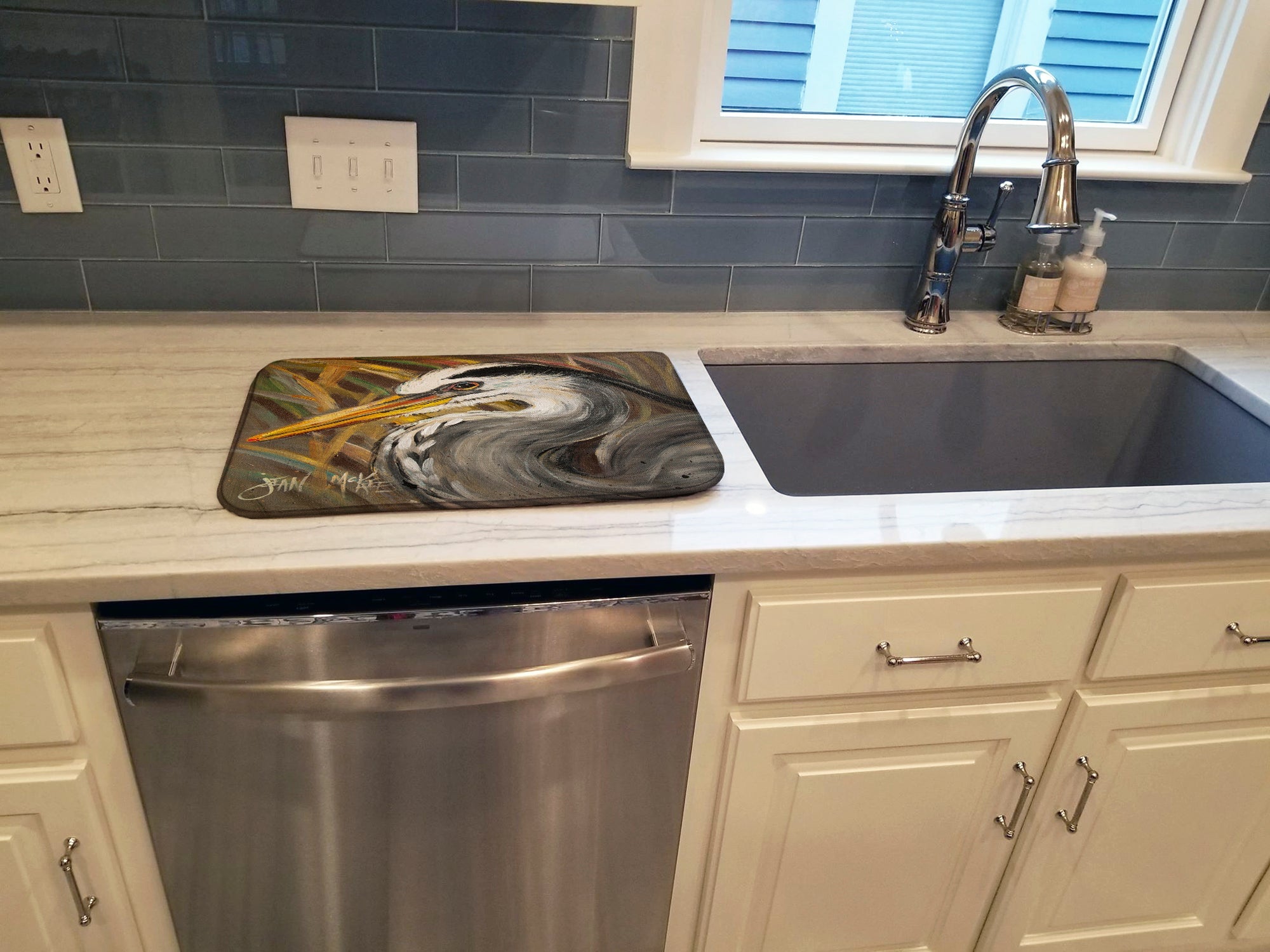 Blue Heron Dish Drying Mat Absorbent Dish Drying Mat Pad for Kitchen Counter Dish Drainer Mat for Countertop, 14 x 21", Multicolor