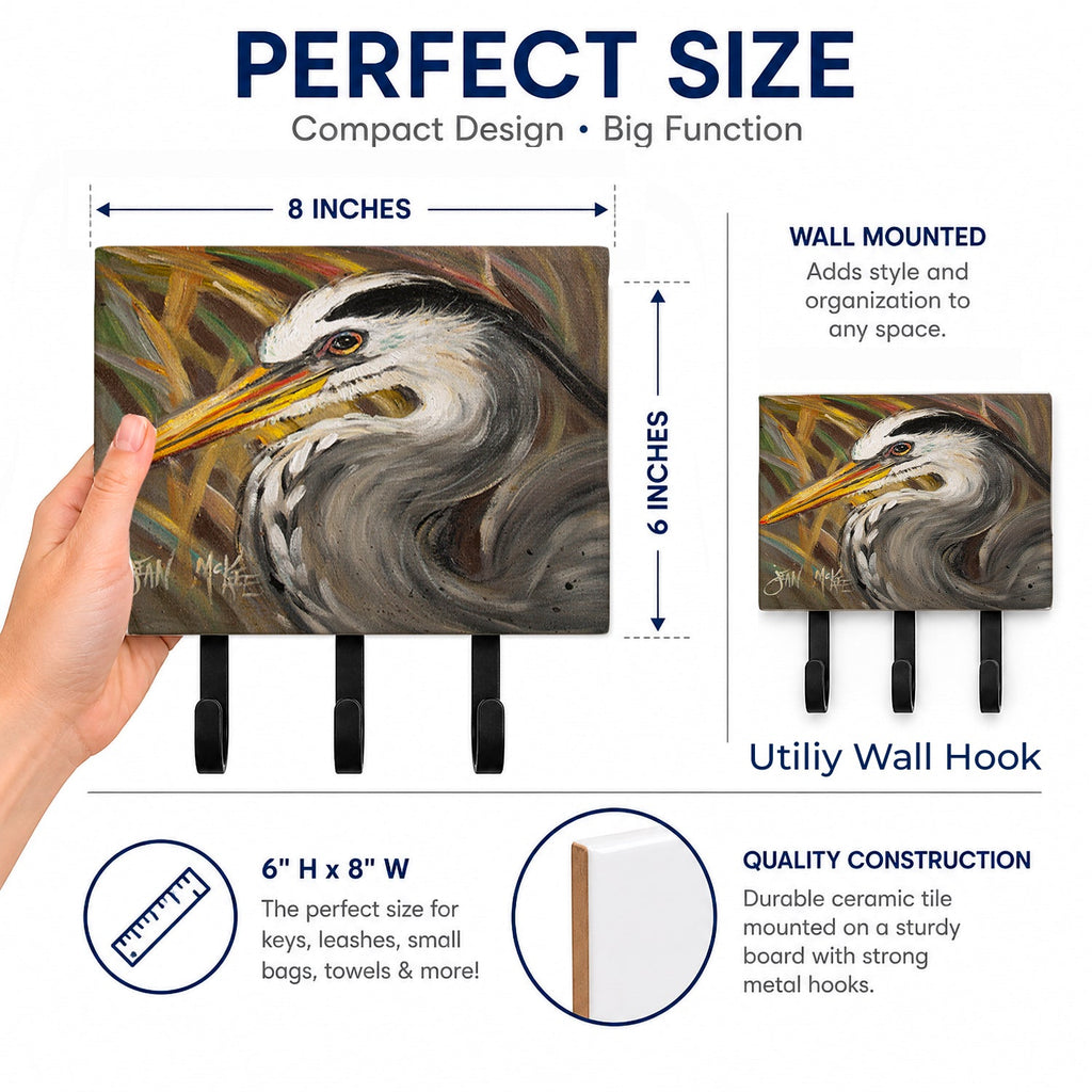 Blue Heron Leash or Key Holder Wall Hooks, Coat Rack Wall Mount, for Hanging Keys, Towels, Aprons, Leashes