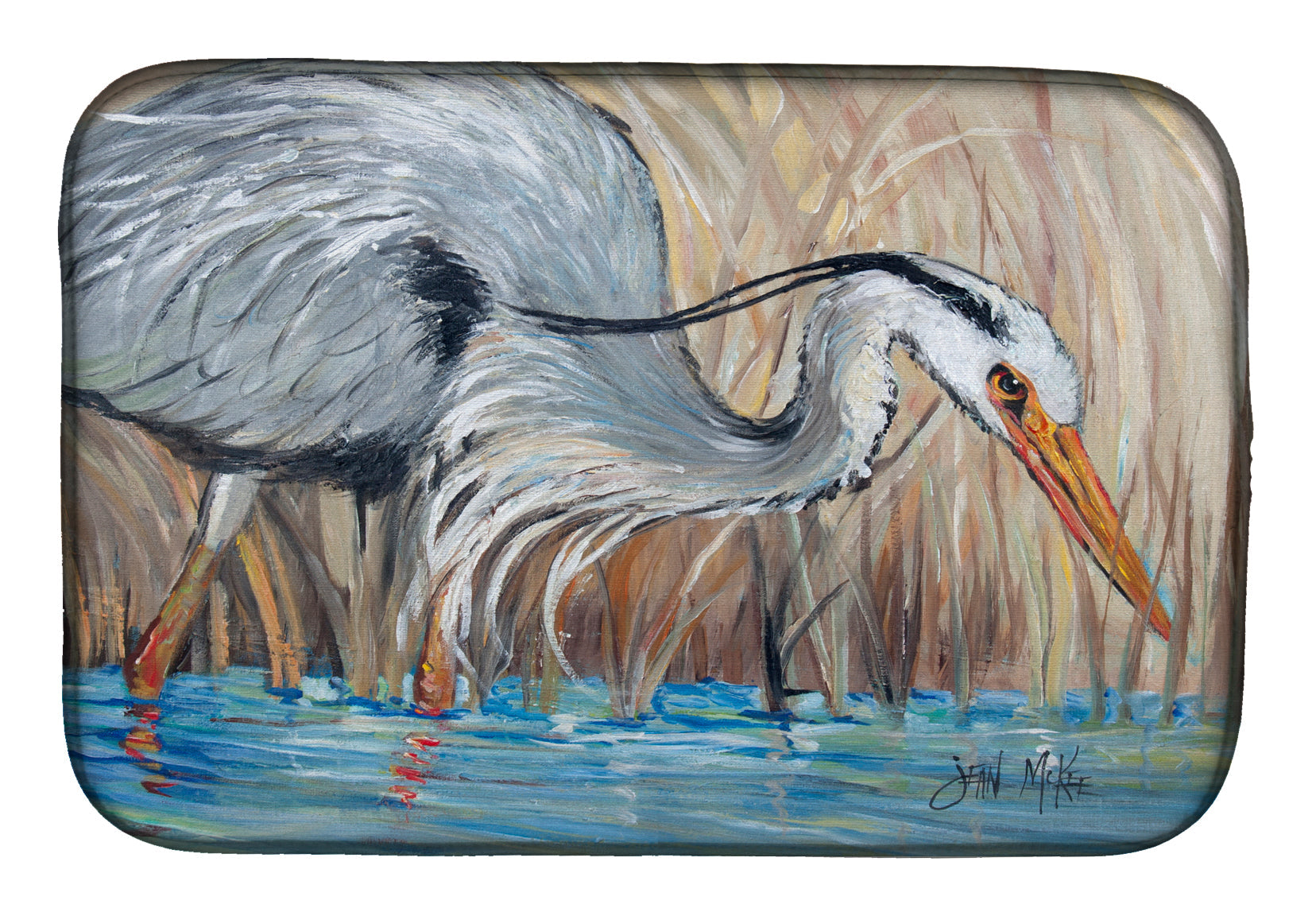 Blue Heron in the reeds Dish Drying Mat Absorbent Dish Drying Mat Pad for Kitchen Counter Dish Drainer Mat for Countertop, 14 x 21", Multicolor