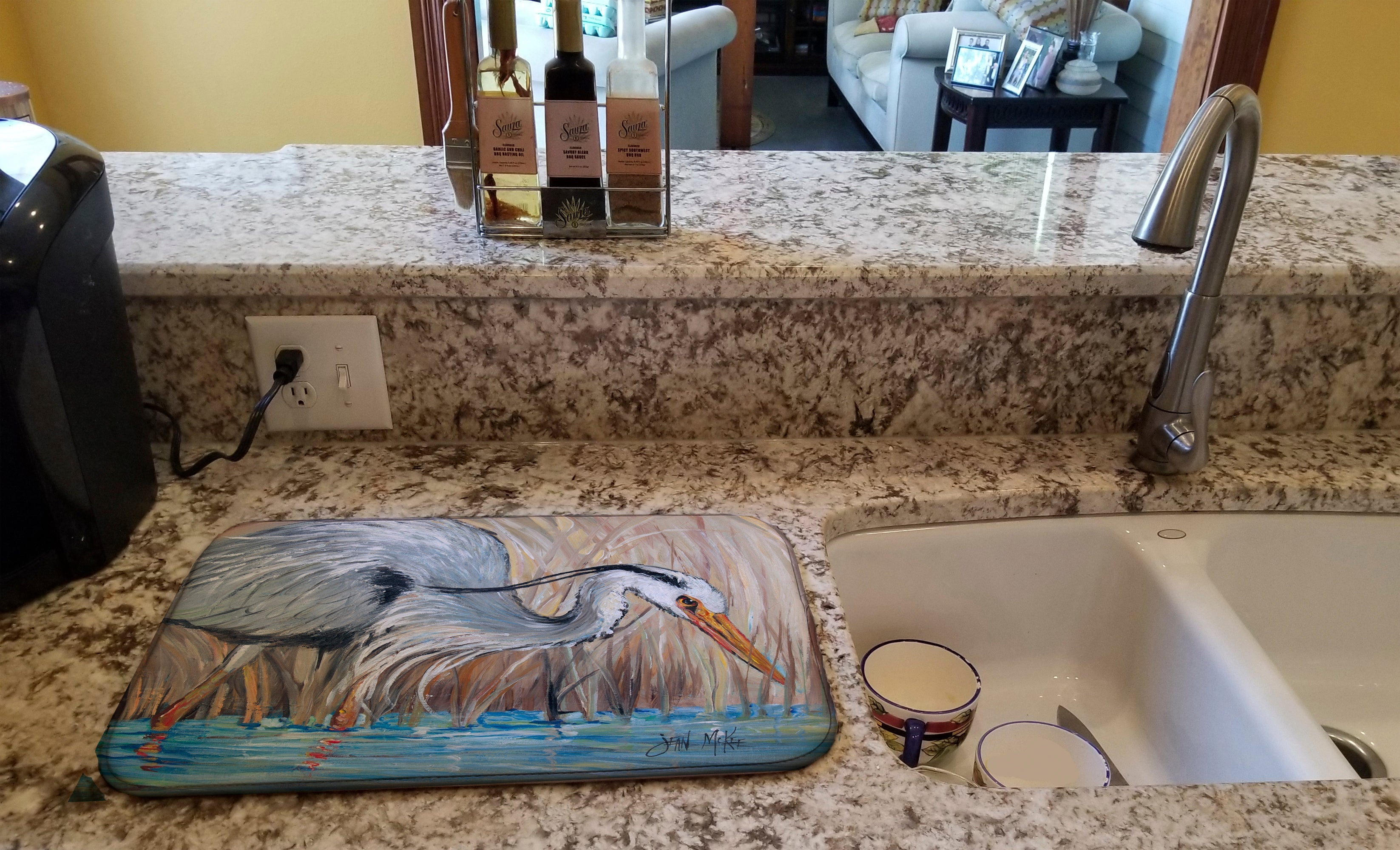 Blue Heron in the reeds Dish Drying Mat Absorbent Dish Drying Mat Pad for Kitchen Counter Dish Drainer Mat for Countertop, 14 x 21", Multicolor