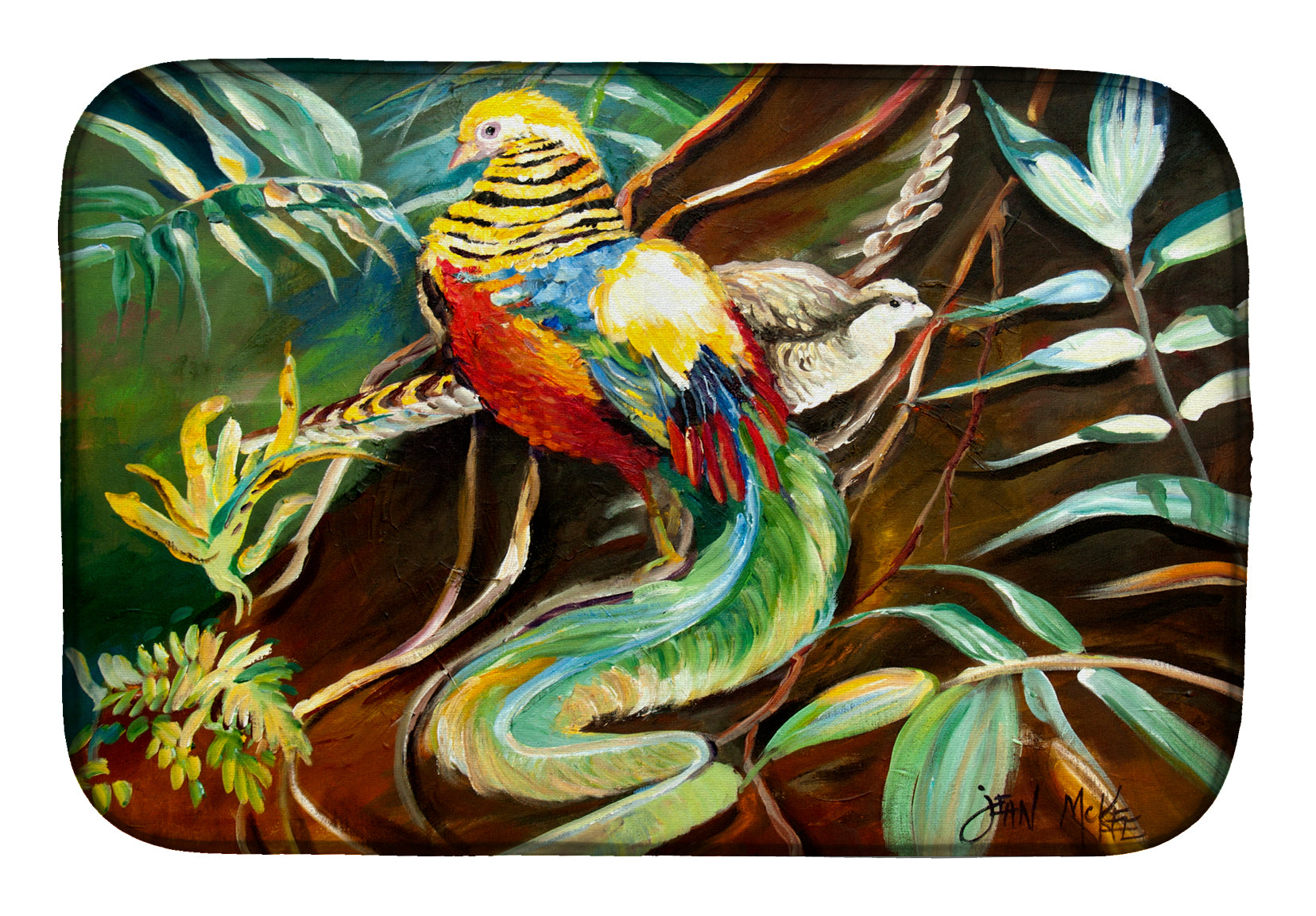Mandarin Pheasant Dish Drying Mat Absorbent Dish Drying Mat Pad for Kitchen Counter Dish Drainer Mat for Countertop, 14 x 21", Multicolor
