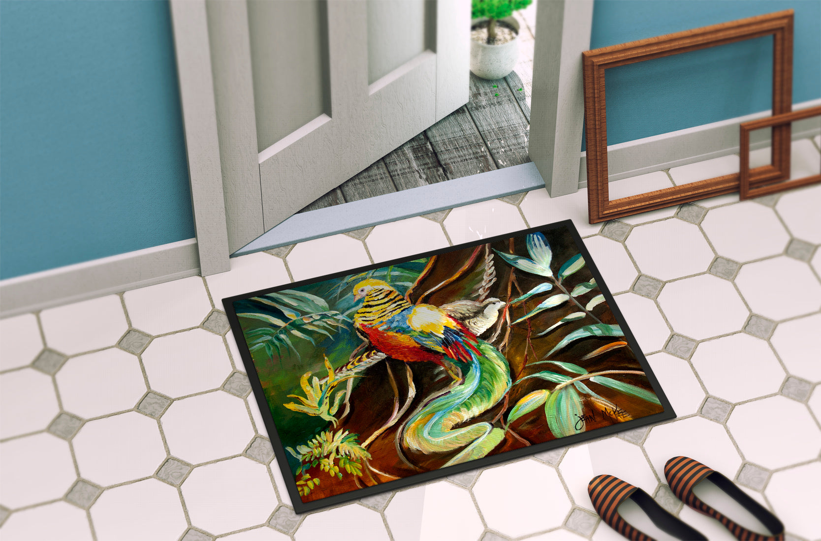 Mandarin Pheasant Doormat Indoor Outdoor 24H X 36W Front Door Mat Rugs for Entryway, Non Slip Washable Low Pile,