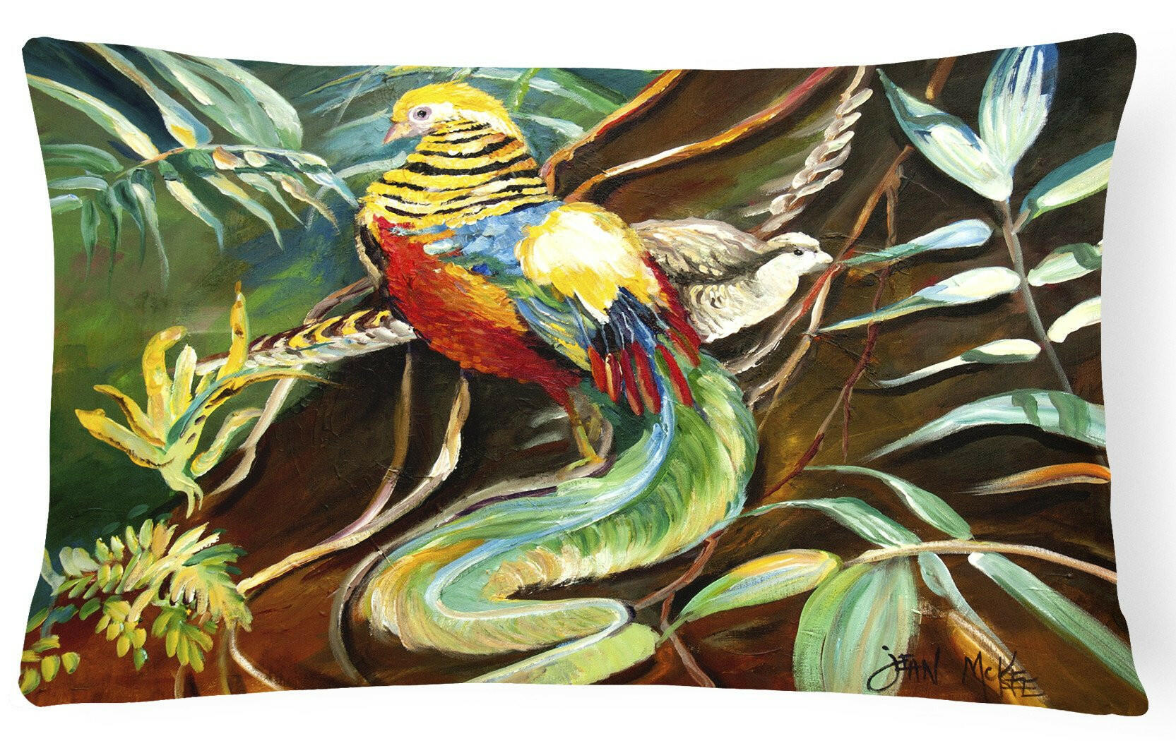 Mandarin Pheasant Decorative Throw Pillow 12x16 Indoor Outdoor Accent Cushion, Fabric Cover with Insert for Sofa, Bed, Porch & Living Room