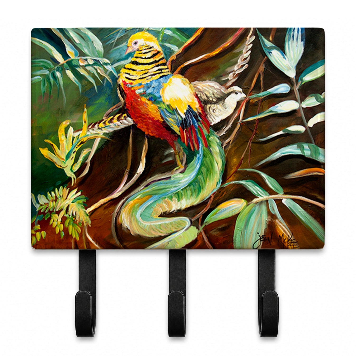 Mandarin Pheasant Leash or Key Holder Wall Hooks, Coat Rack Wall Mount, for Hanging Keys, Towels, Aprons, Leashes