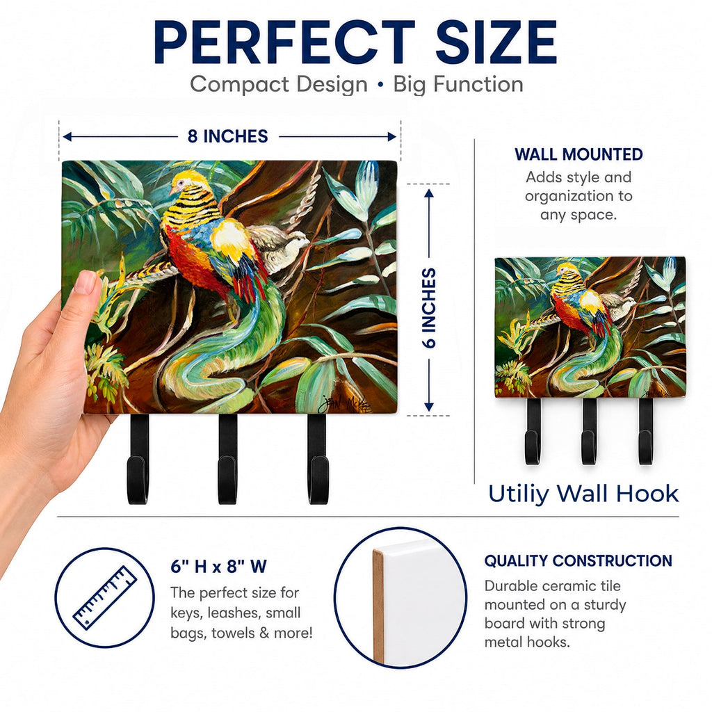 Mandarin Pheasant Leash or Key Holder Wall Hooks, Coat Rack Wall Mount, for Hanging Keys, Towels, Aprons, Leashes