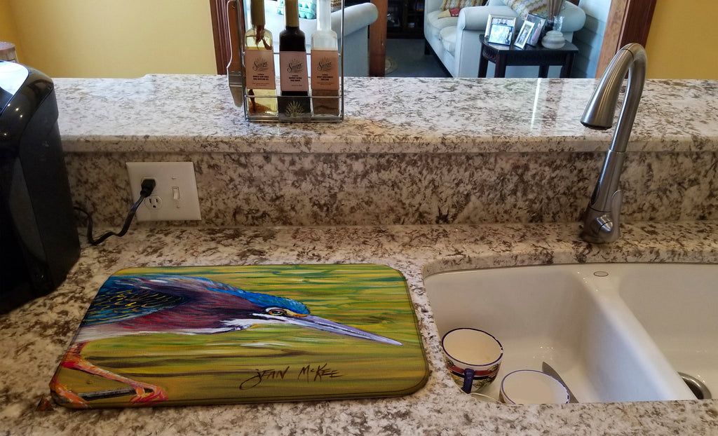 Green Heron Dish Drying Mat Absorbent Dish Drying Mat Pad for Kitchen Counter Dish Drainer Mat for Countertop, 14 x 21", Multicolor