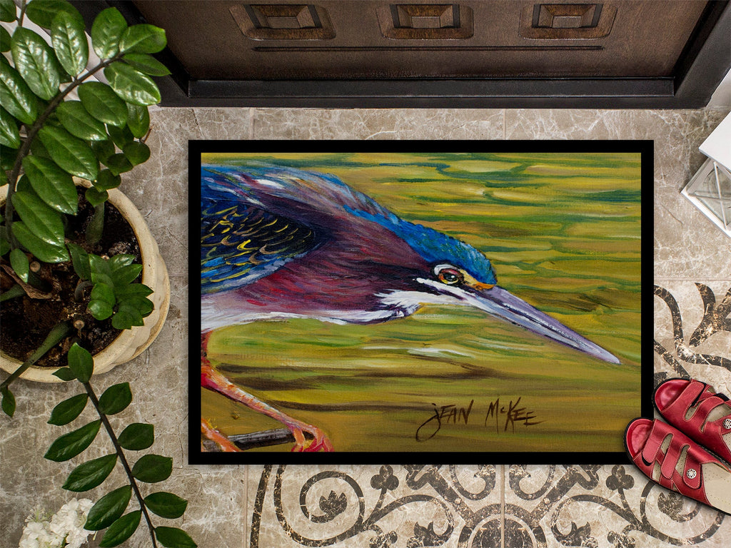 Green Heron Doormat Indoor Outdoor 24H X 36W Front Door Mat Rugs for Entryway, Non Slip Washable Low Pile,
