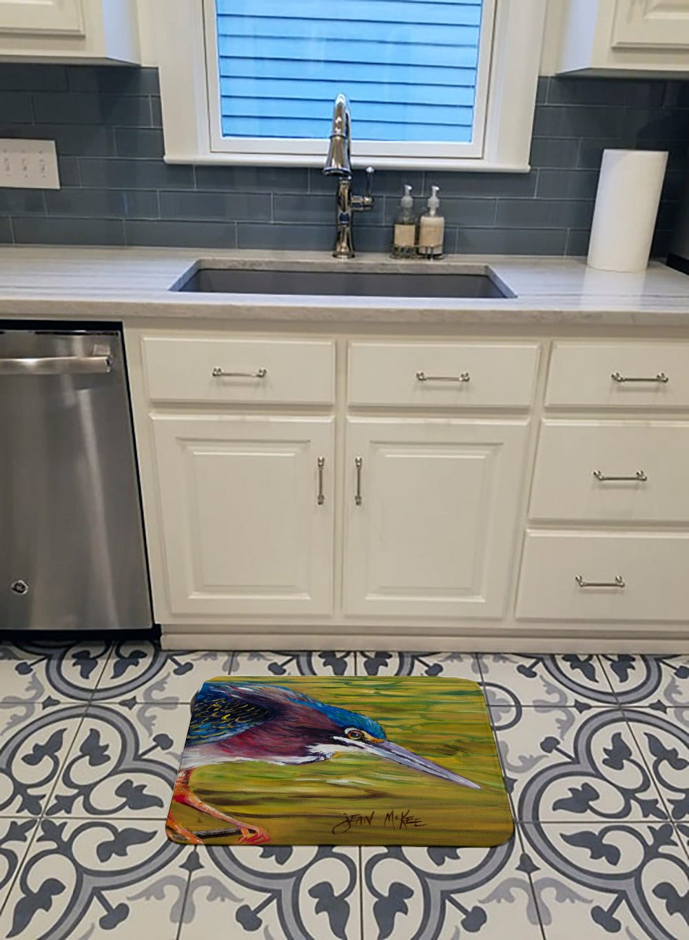 Green Heron Memory Foam Kitchen Mat Machine Washable Anti-Fatigue Cushion Comfort Bath or Kitchen Rug