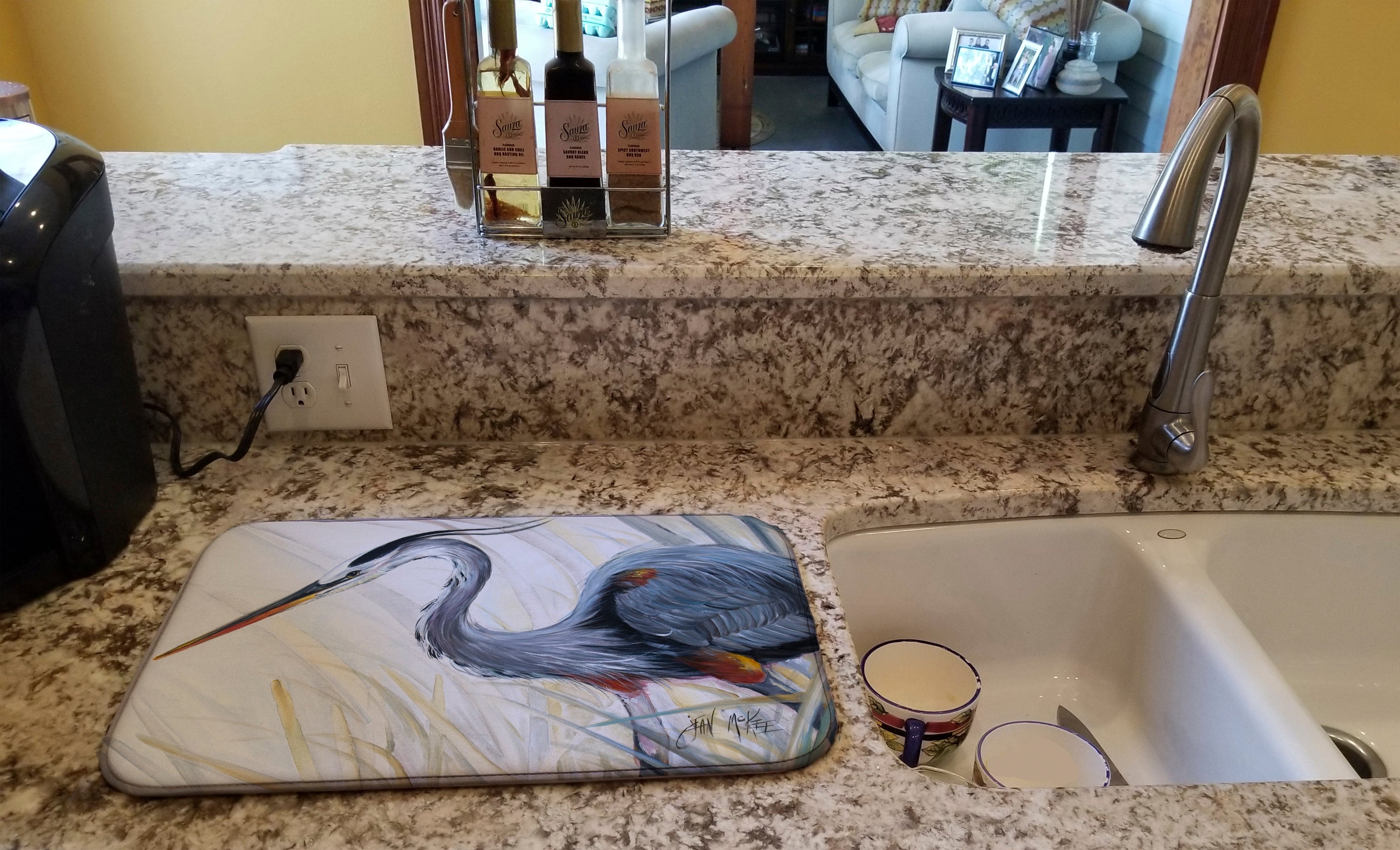 Blue Heron Frog hunting Dish Drying Mat Absorbent Dish Drying Mat Pad for Kitchen Counter Dish Drainer Mat for Countertop, 14 x 21", Multicolor