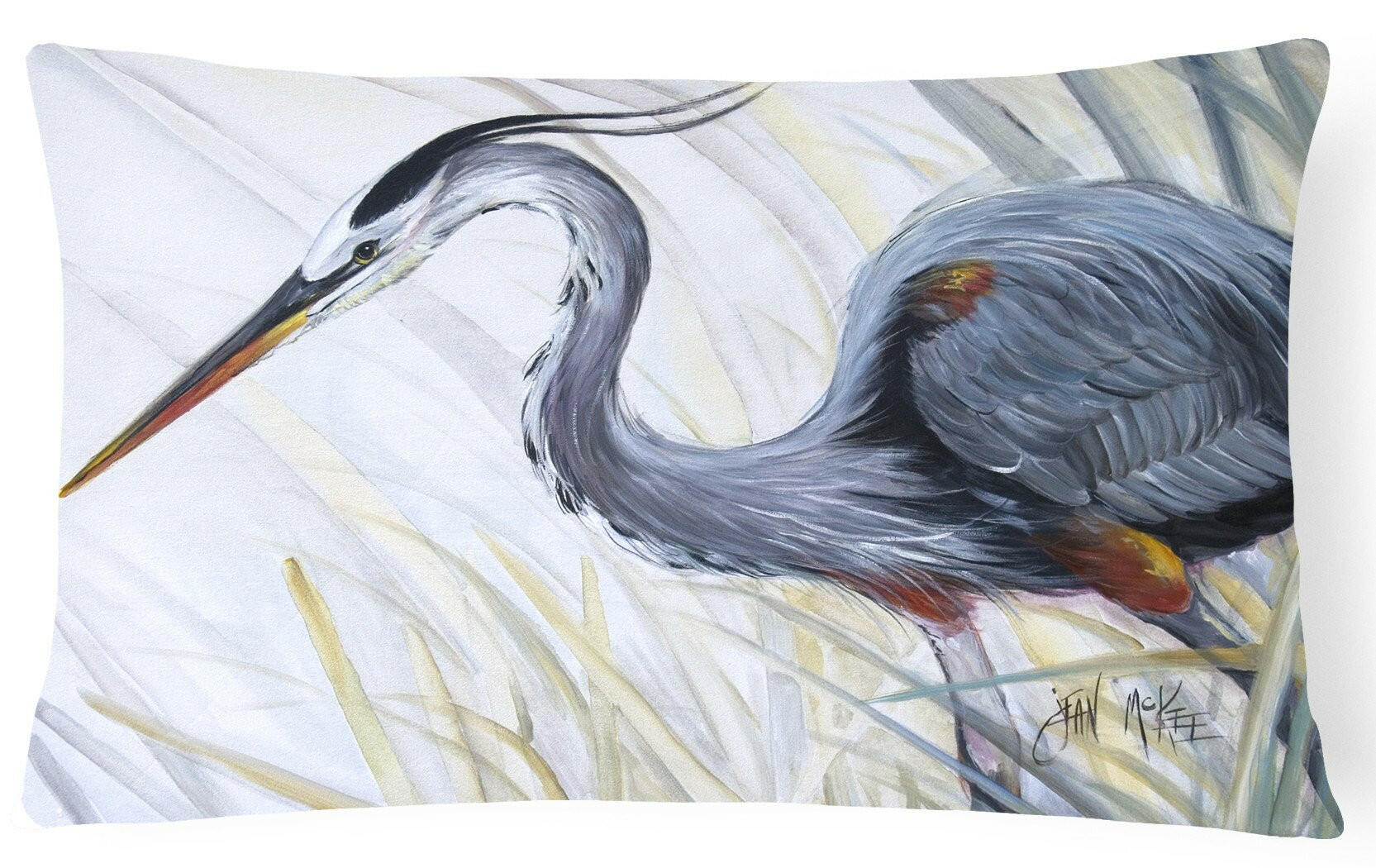 Blue Heron Frog hunting Decorative Throw Pillow 12x16 Indoor Outdoor Accent Cushion, Fabric Cover with Insert for Sofa, Bed, Porch & Living Room