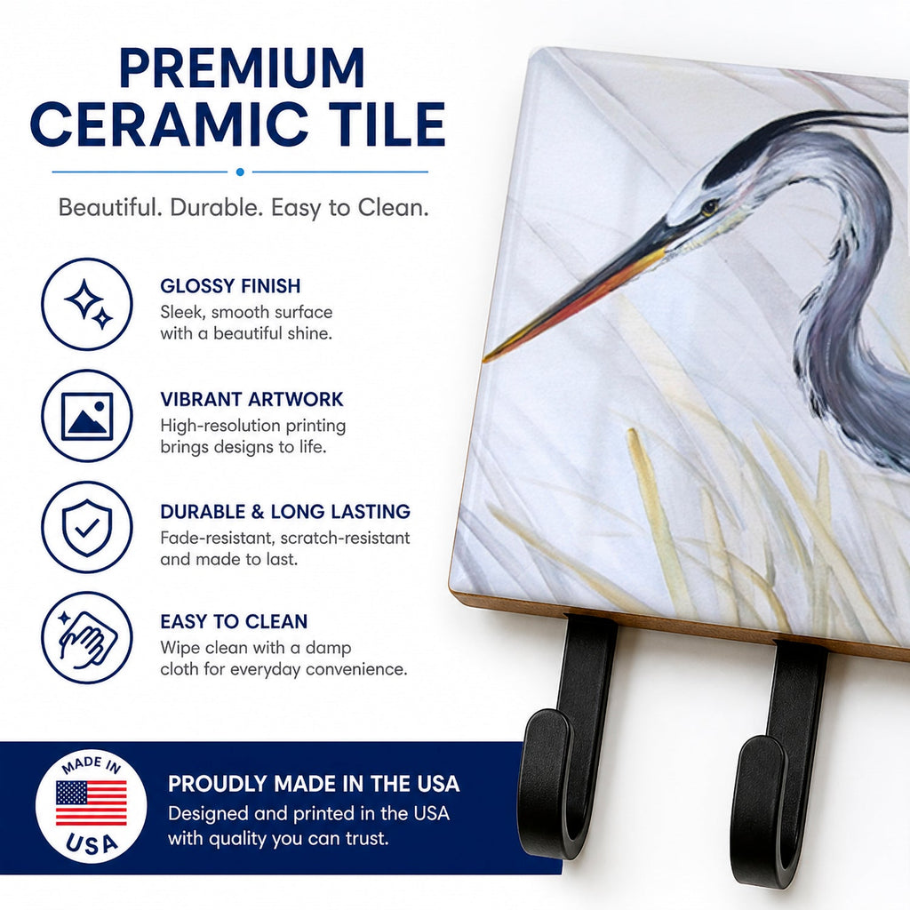 Blue Heron Frog hunting Leash or Key Holder Wall Hooks, Coat Rack Wall Mount, for Hanging Keys, Towels, Aprons, Leashes