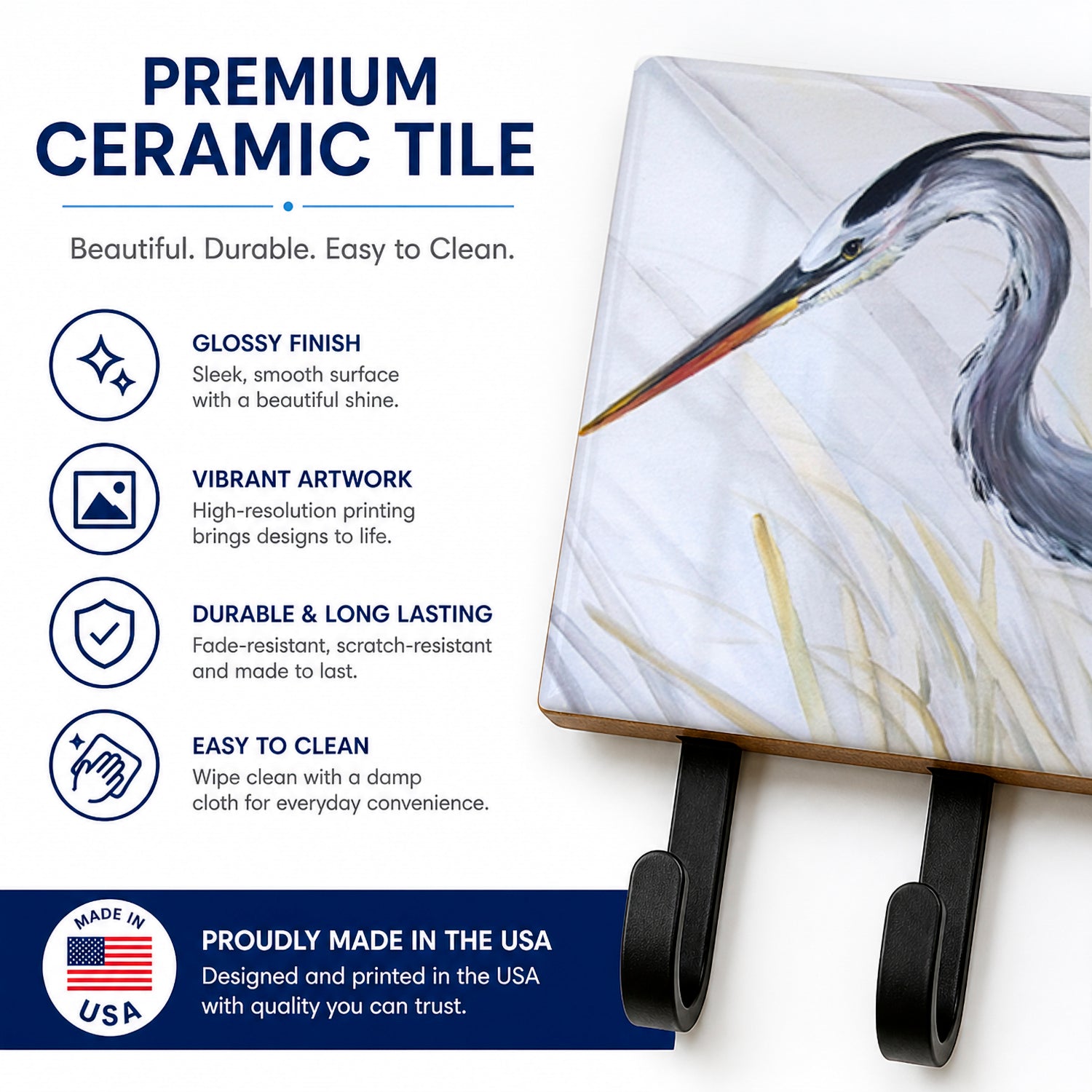 Blue Heron Frog hunting Leash or Key Holder Wall Hooks, Coat Rack Wall Mount, for Hanging Keys, Towels, Aprons, Leashes