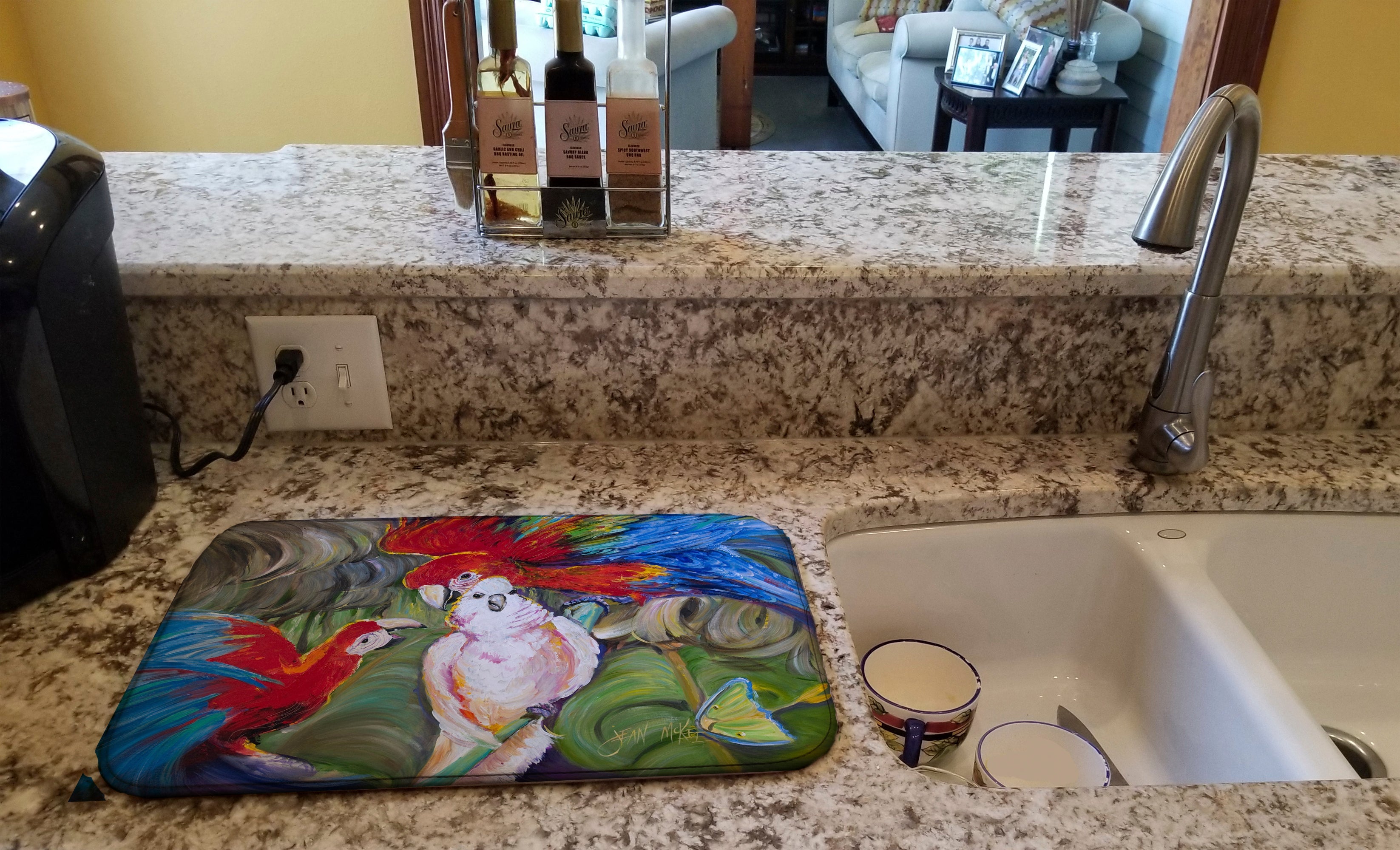 Menage-a-trois Parrots Dish Drying Mat Absorbent Dish Drying Mat Pad for Kitchen Counter Dish Drainer Mat for Countertop, 14 x 21", Multicolor