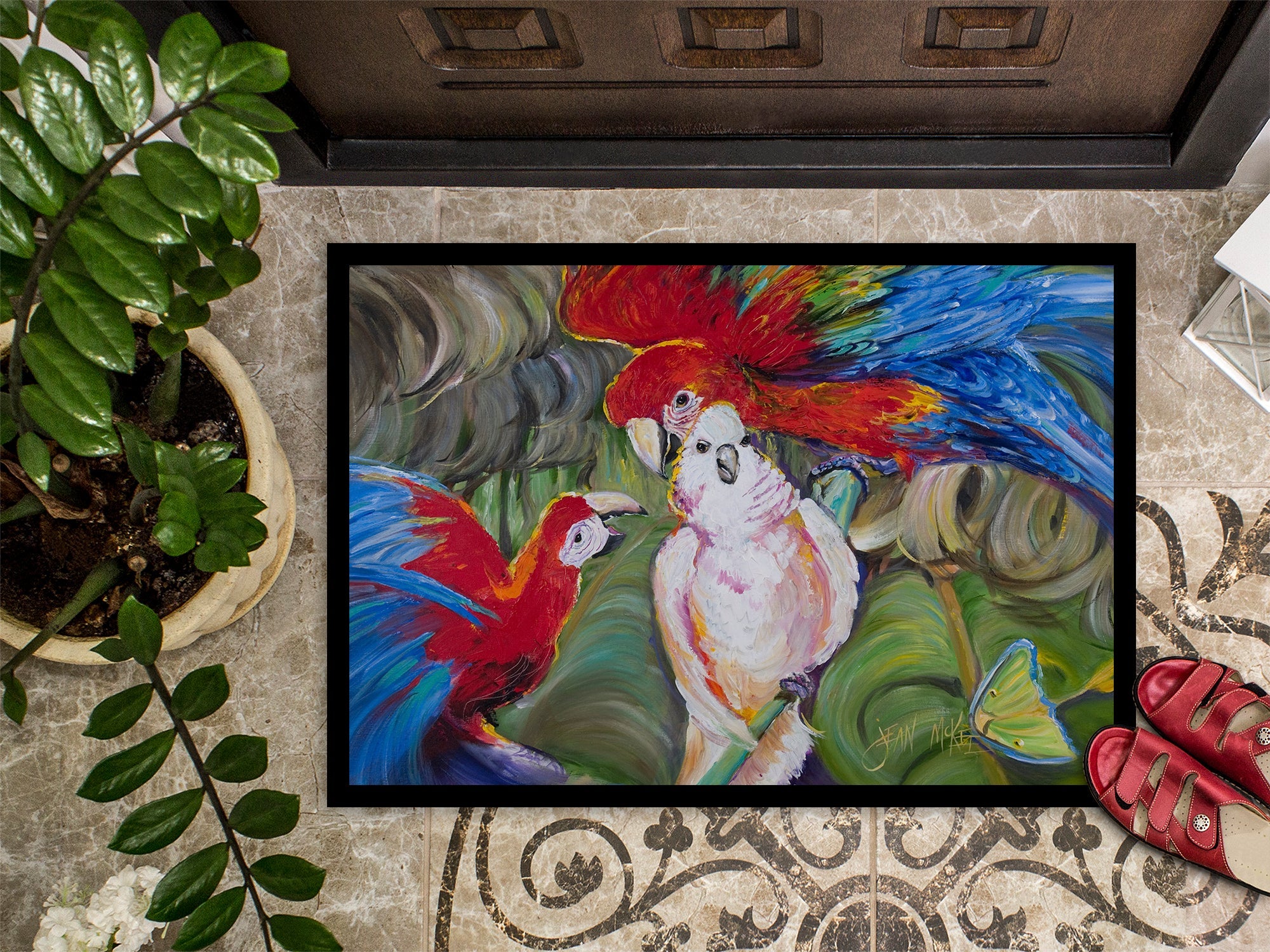 Menage-a-trois Parrots Doormat Indoor Outdoor 24H X 36W Front Door Mat Rugs for Entryway, Non Slip Washable Low Pile,