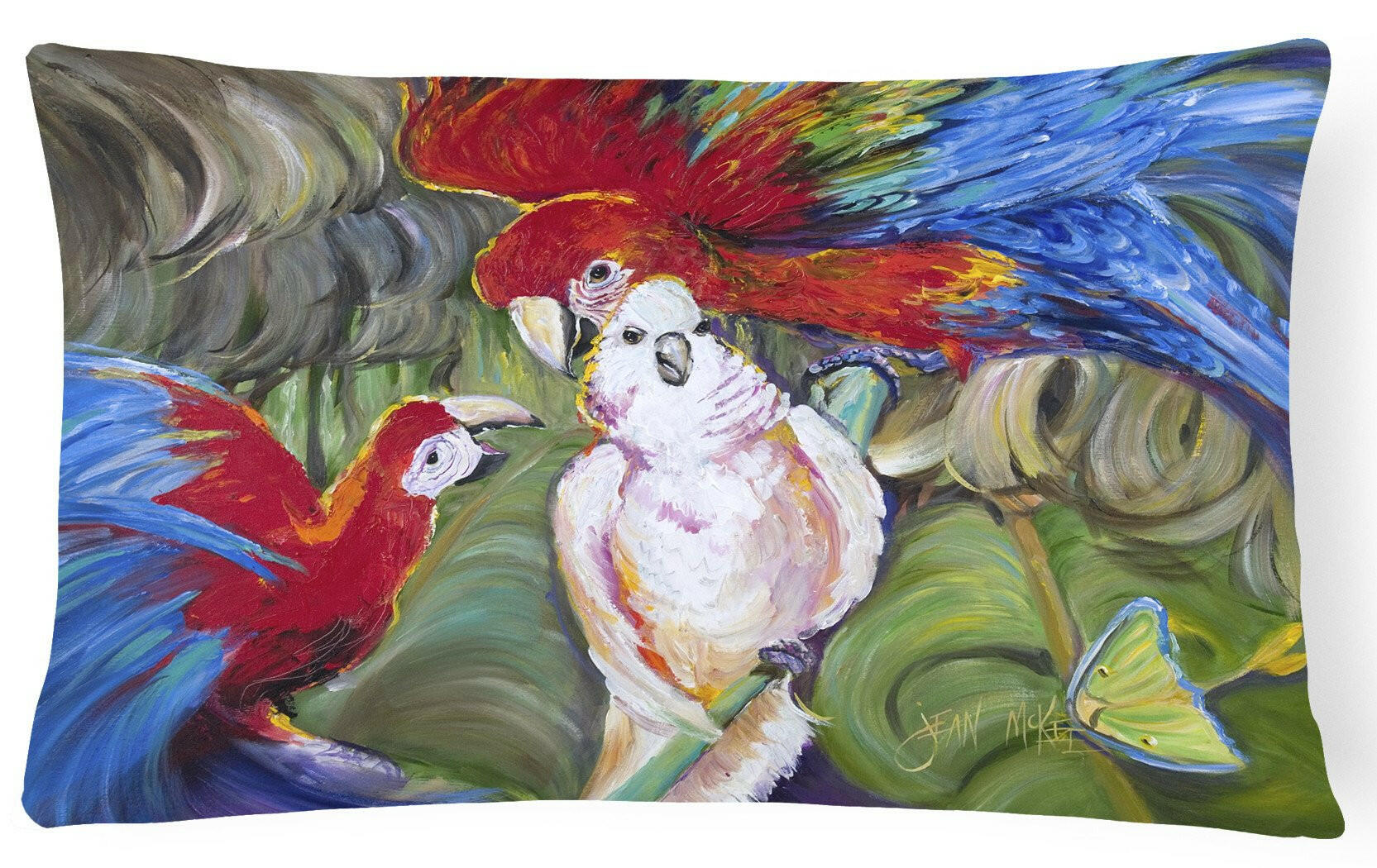 Menage-a-trois Parrots Decorative Throw Pillow 12x16 Indoor Outdoor Accent Cushion, Fabric Cover with Insert for Sofa, Bed, Porch & Living Room