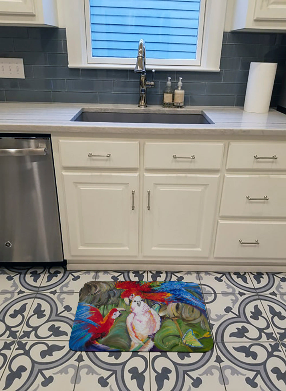 Menage-a-trois Parrots Memory Foam Kitchen Mat Machine Washable Anti-Fatigue Cushion Comfort Bath or Kitchen Rug