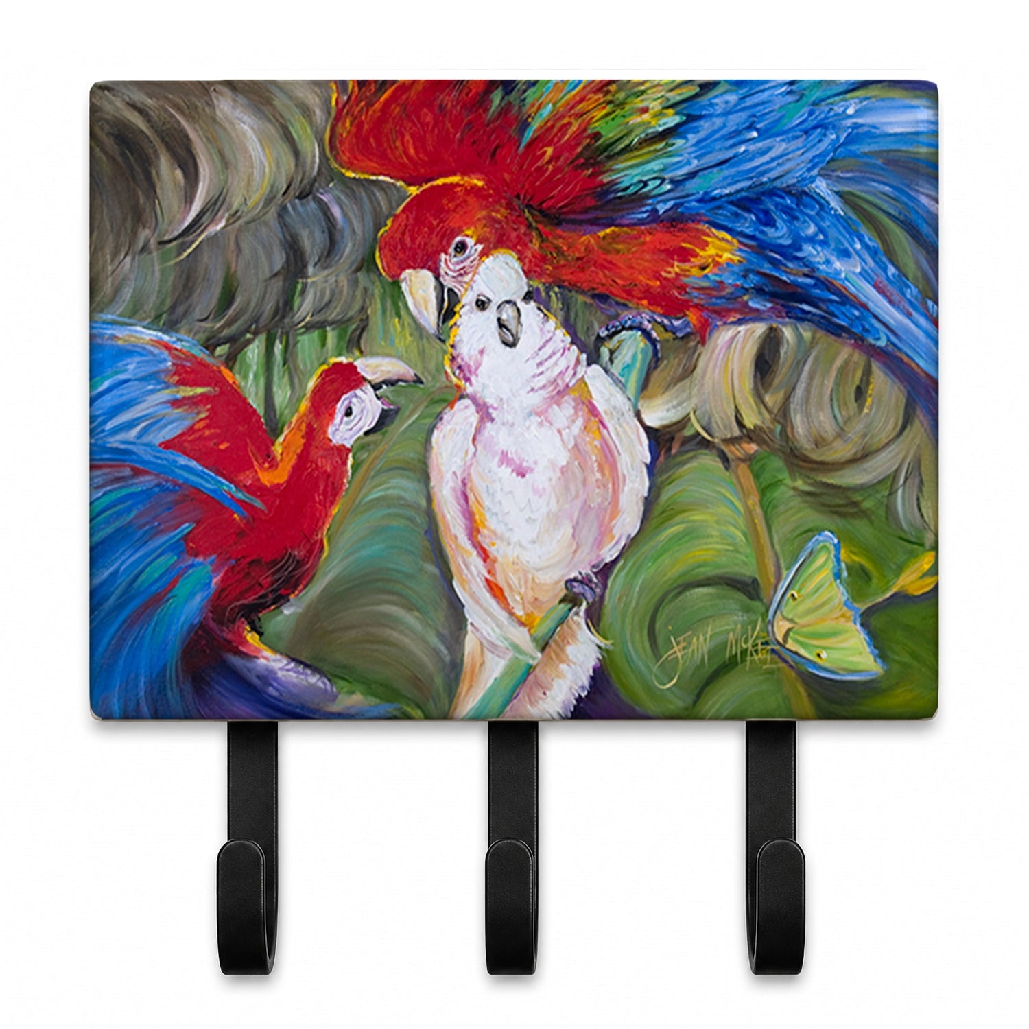 Menage-a-trois Parrots Leash or Key Holder Wall Hooks, Coat Rack Wall Mount, for Hanging Keys, Towels, Aprons, Leashes