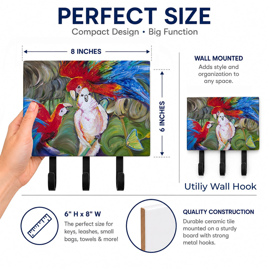 Menage-a-trois Parrots Leash or Key Holder Wall Hooks, Coat Rack Wall Mount, for Hanging Keys, Towels, Aprons, Leashes
