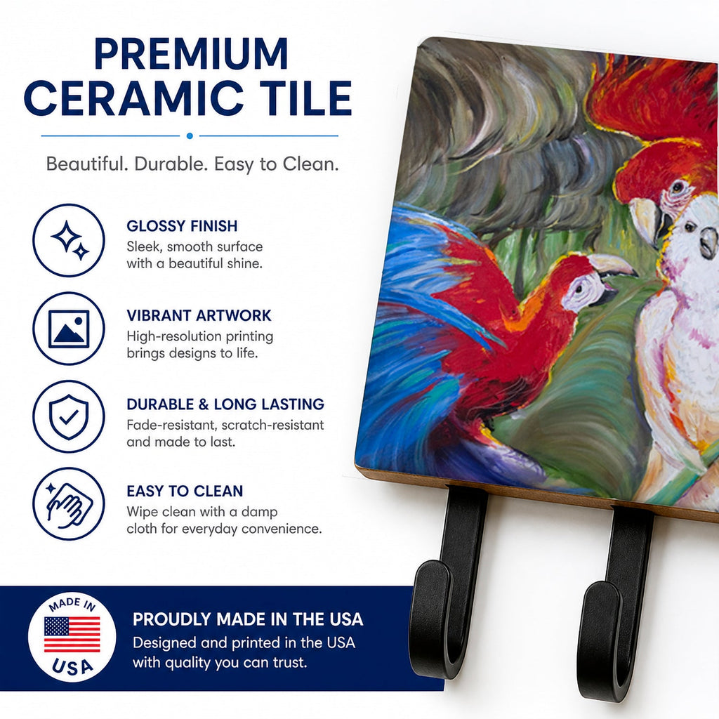 Menage-a-trois Parrots Leash or Key Holder Wall Hooks, Coat Rack Wall Mount, for Hanging Keys, Towels, Aprons, Leashes