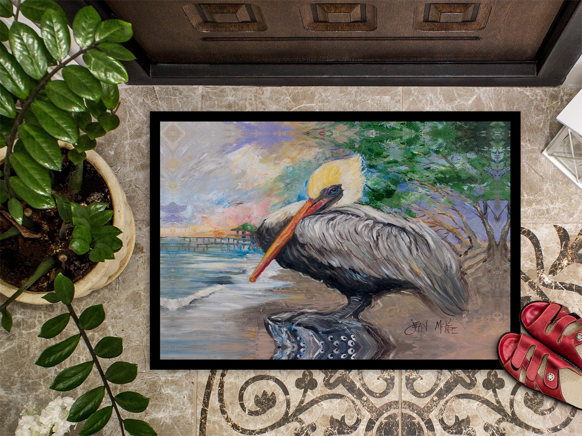 Pelican Bay Doormat Indoor Outdoor 24H X 36W Front Door Mat Rugs for Entryway, Non Slip Washable Low Pile,