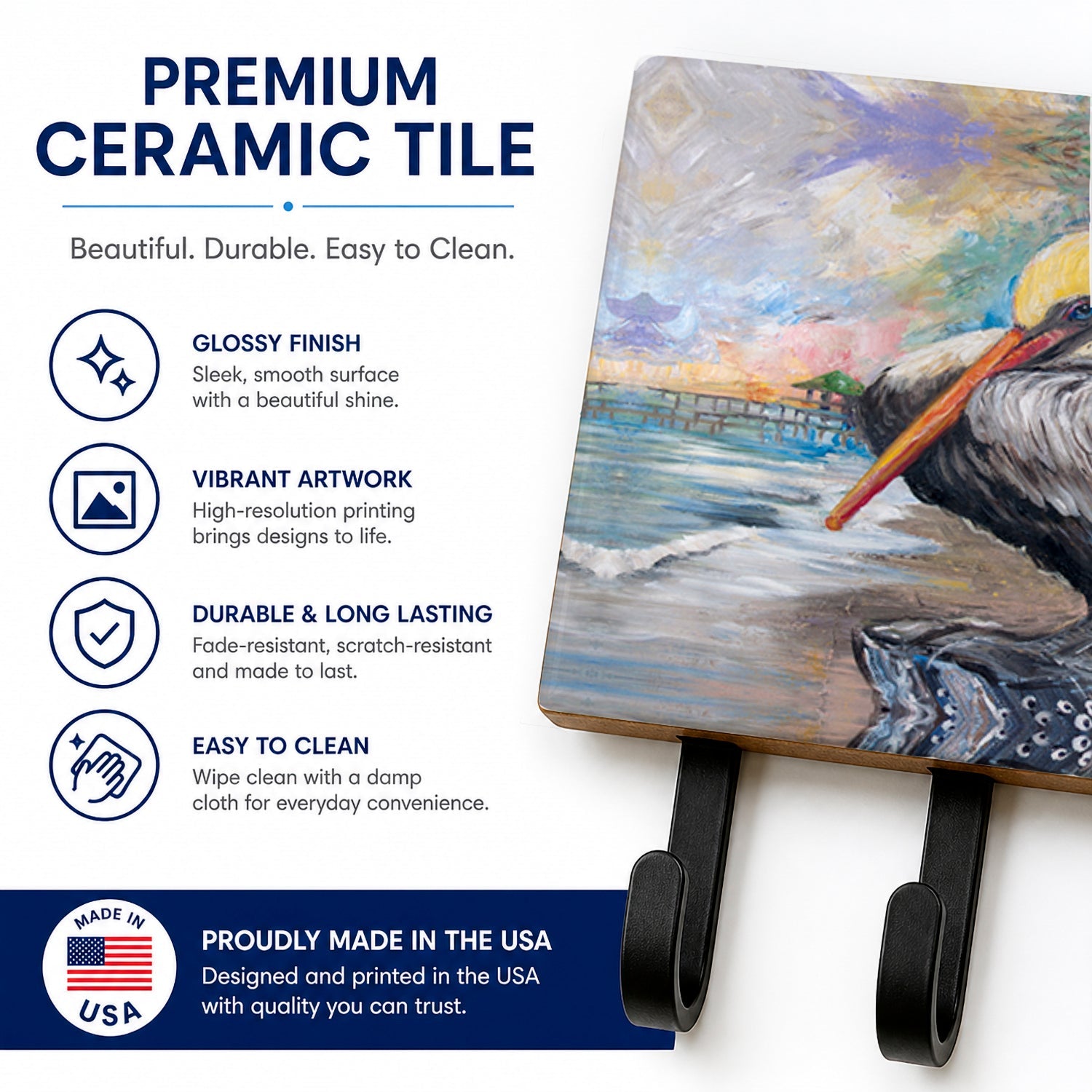 Pelican Bay Leash or Key Holder Wall Hooks, Coat Rack Wall Mount, for Hanging Keys, Towels, Aprons, Leashes