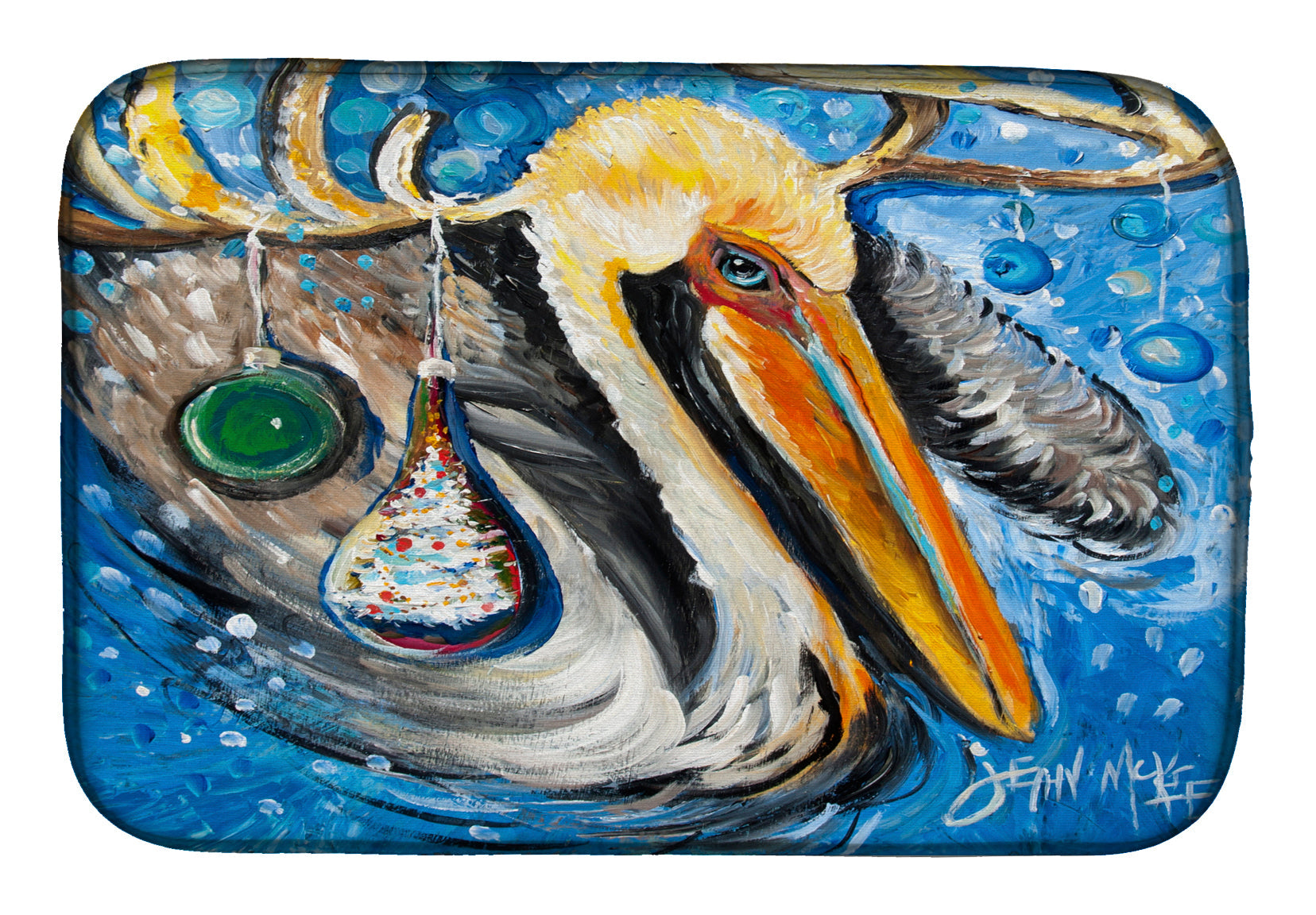 Pelican Dressed as a Reindeer Dish Drying Mat Absorbent Dish Drying Mat Pad for Kitchen Counter Dish Drainer Mat for Countertop, 14 x 21", Multicolor