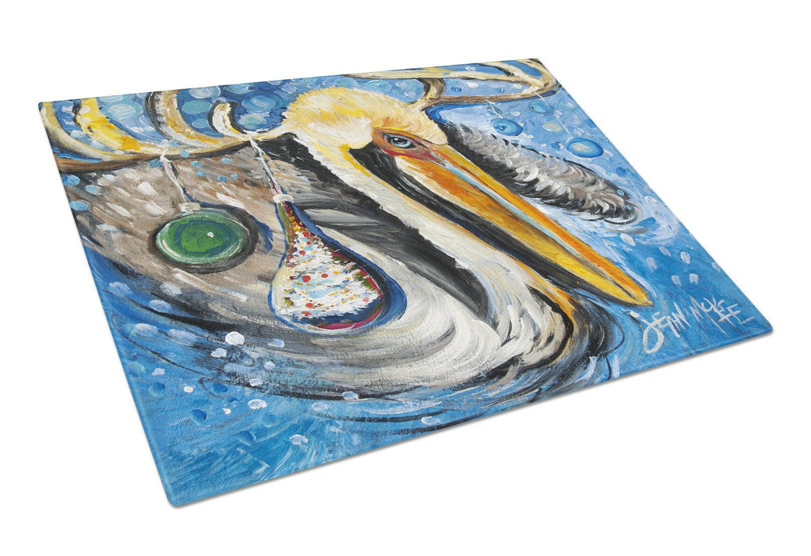Pelican Dressed as a Reindeer Cutting Board Tempered Glass Kitchen Cutting Surface, Heat Resistant Chopping, Non-Slip Feet, Food Prep & Serving