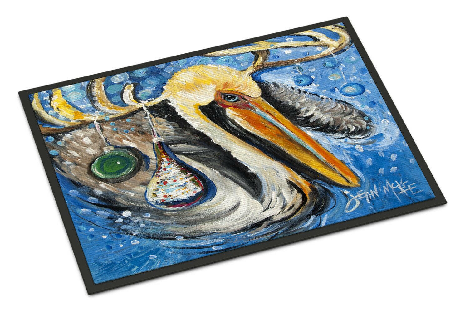 Pelican Dressed as a Reindeer Doormat Indoor Outdoor 18H X 27W Front Door Mat Rugs for Entryway, Non Slip Washable