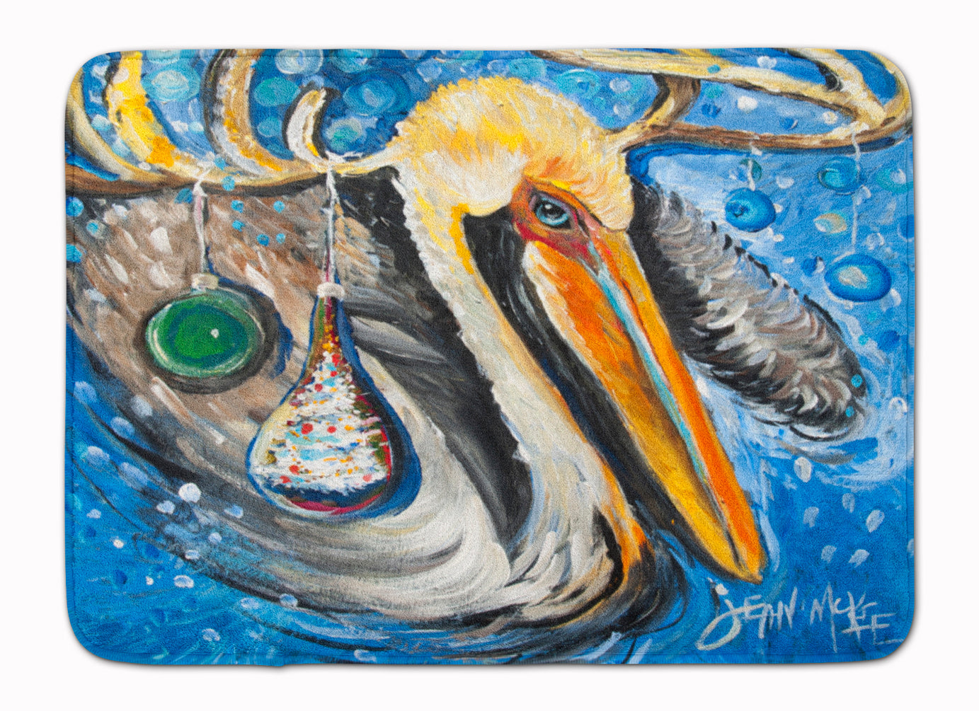 Pelican Dressed as a Reindeer Memory Foam Kitchen Mat Machine Washable Anti-Fatigue Cushion Comfort Bath or Kitchen Rug