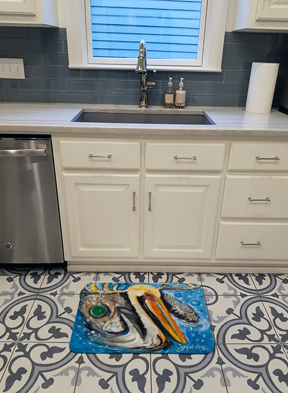 Pelican Dressed as a Reindeer Memory Foam Kitchen Mat Machine Washable Anti-Fatigue Cushion Comfort Bath or Kitchen Rug