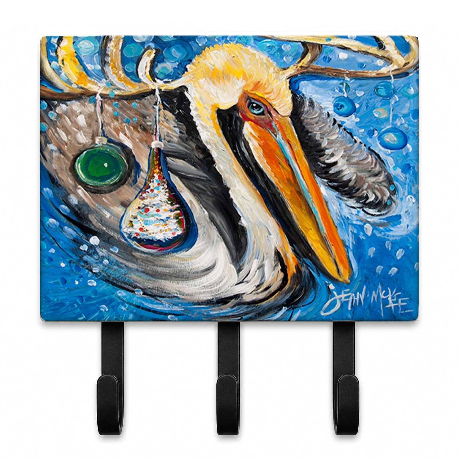 Pelican Dressed as a Reindeer Leash or Key Holder Wall Hooks, Coat Rack Wall Mount, for Hanging Keys, Towels, Aprons, Leashes