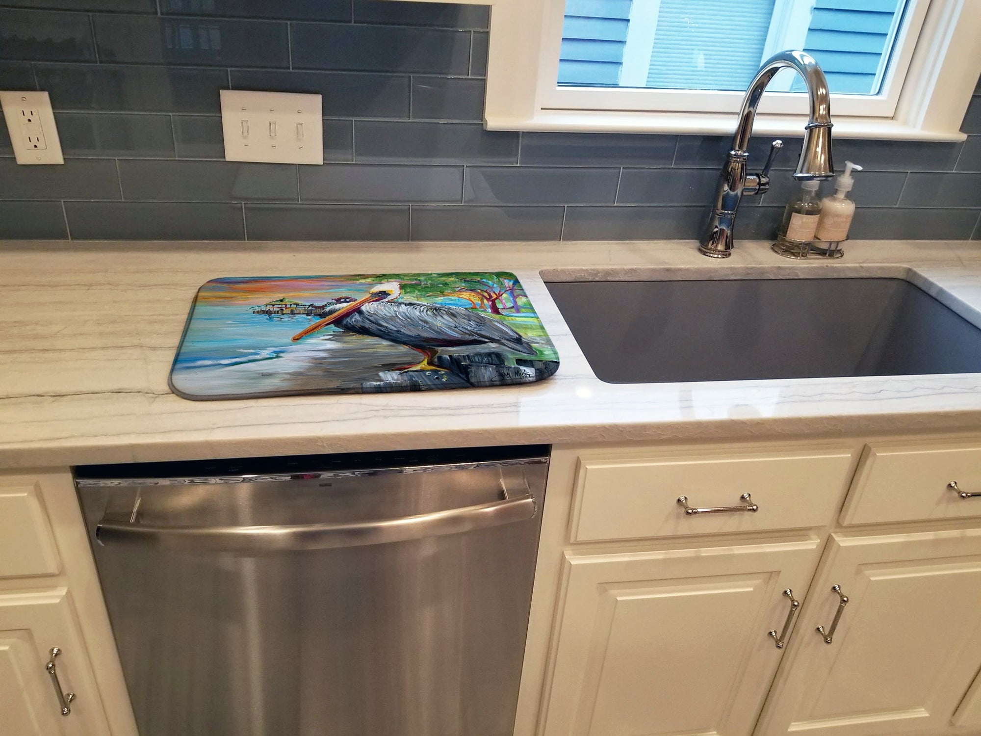 Pelican view Dish Drying Mat Absorbent Dish Drying Mat Pad for Kitchen Counter Dish Drainer Mat for Countertop, 14 x 21", Multicolor
