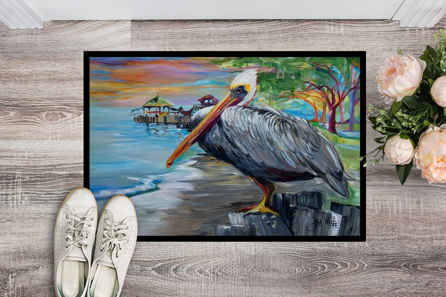 Pelican view Doormat Indoor Outdoor 24H X 36W Front Door Mat Rugs for Entryway, Non Slip Washable Low Pile,